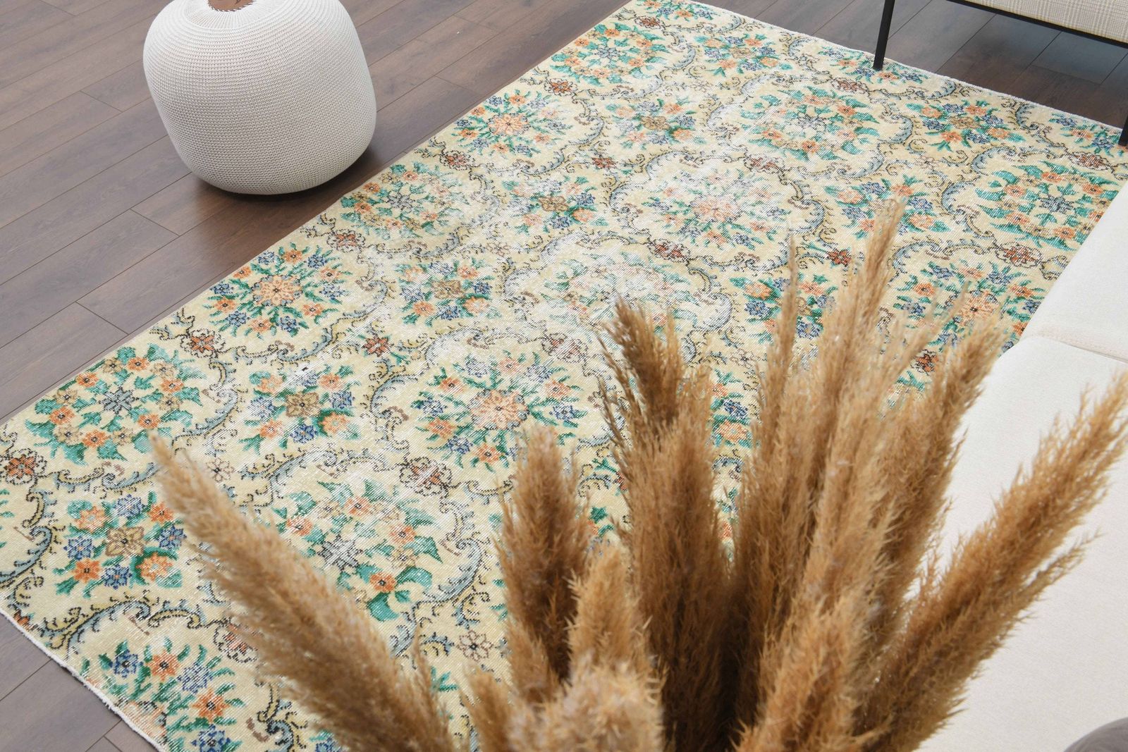 Turkish Oushak Handmade Wool Rug, Beige Floral Area Rugs, Farmhouse Decor, One Of A Kind Anatolian Rug, Bohemian Rug photo 1117.0