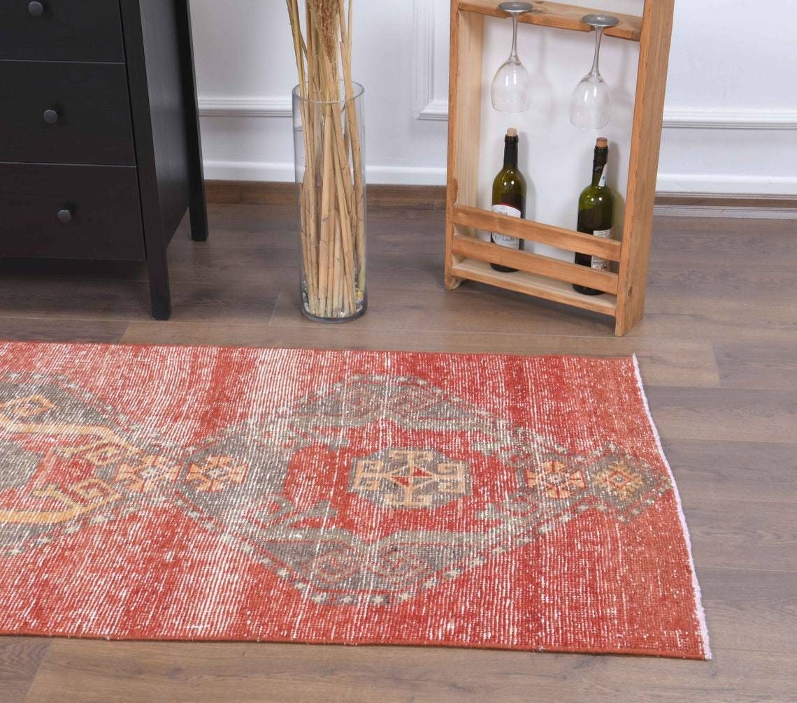 Vintage Turkish Oushak Runner Handmade Wool Red Hallway Rug Anatolian Boho Decor Farmhouse Decor Ethnic Carpet photo buy