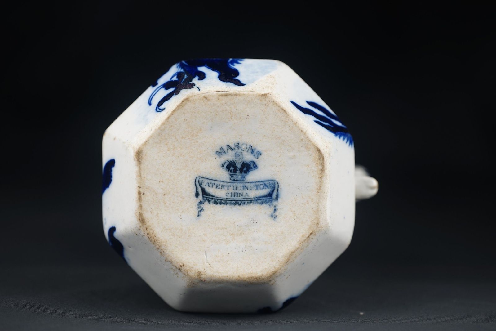 Antique Flow Blue Dragon Jug, Antique Very Early Mason's Ironstone Dragon & Pearl Blue/White Snake Handled Pitcher 1830 48 photo buy