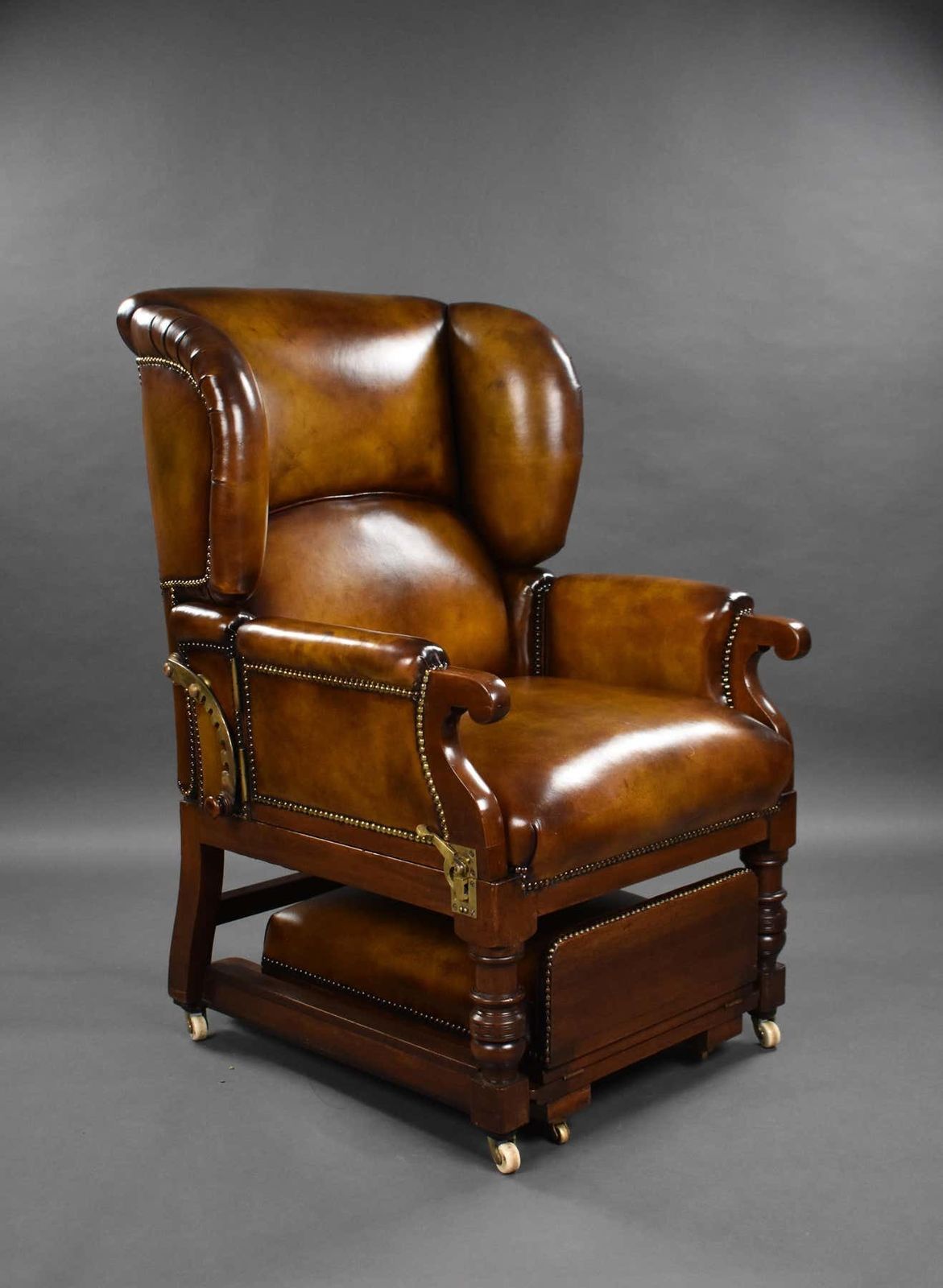 19th Century Victorian Hand Dyed Leather Reclining Chair By Foota Patent Chairs photo furniture