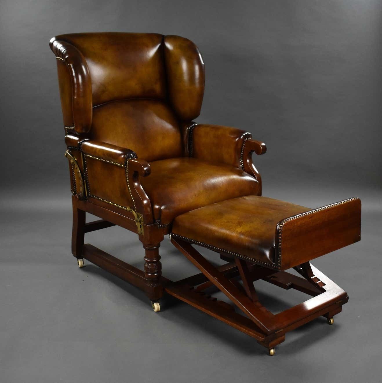 19th Century Victorian Hand Dyed Leather Reclining Chair By Foota Patent Chairs photo 9000.0