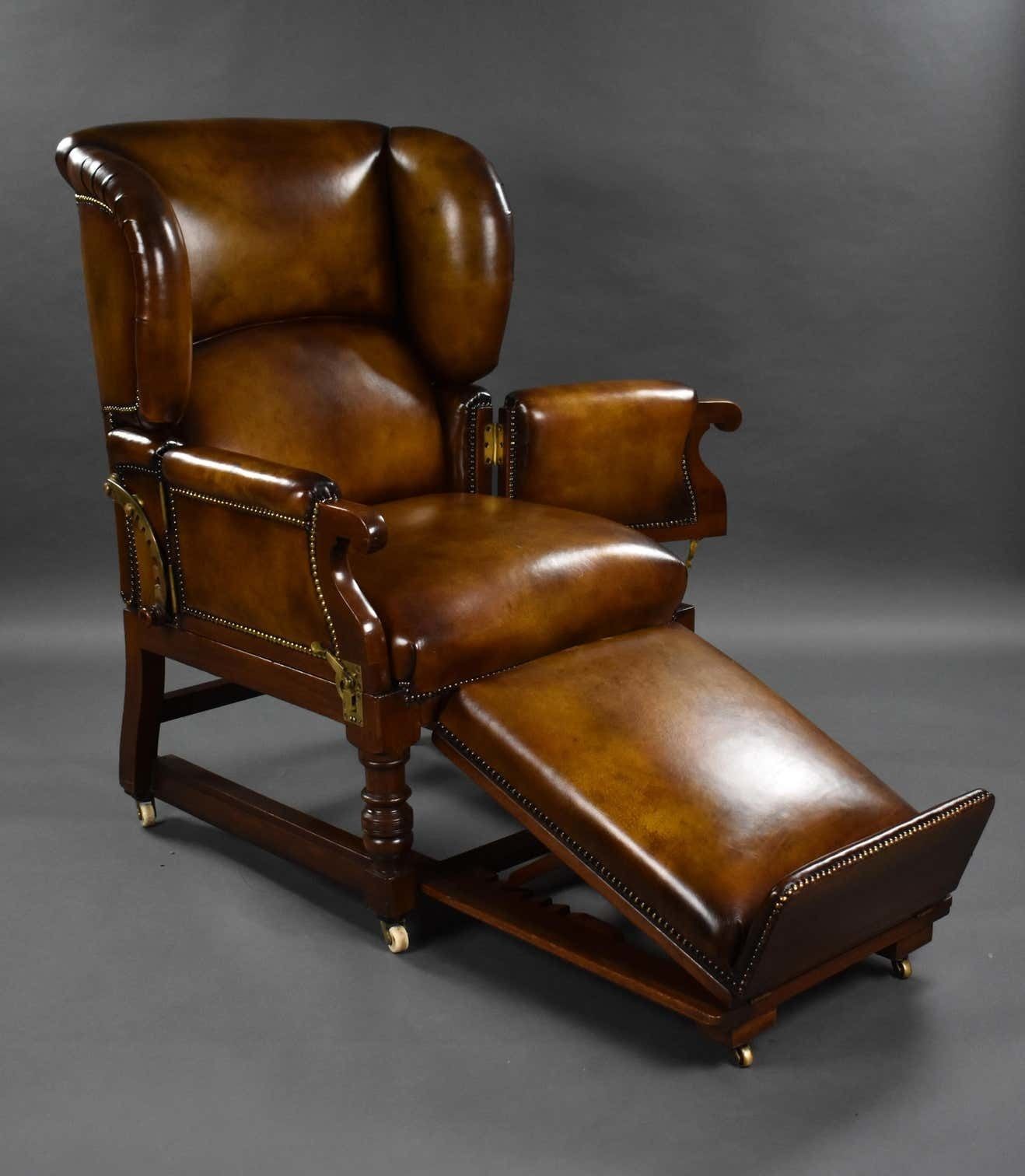 19th Century Victorian Hand Dyed Leather Reclining Chair By Foota Patent Chairs photo vinterior