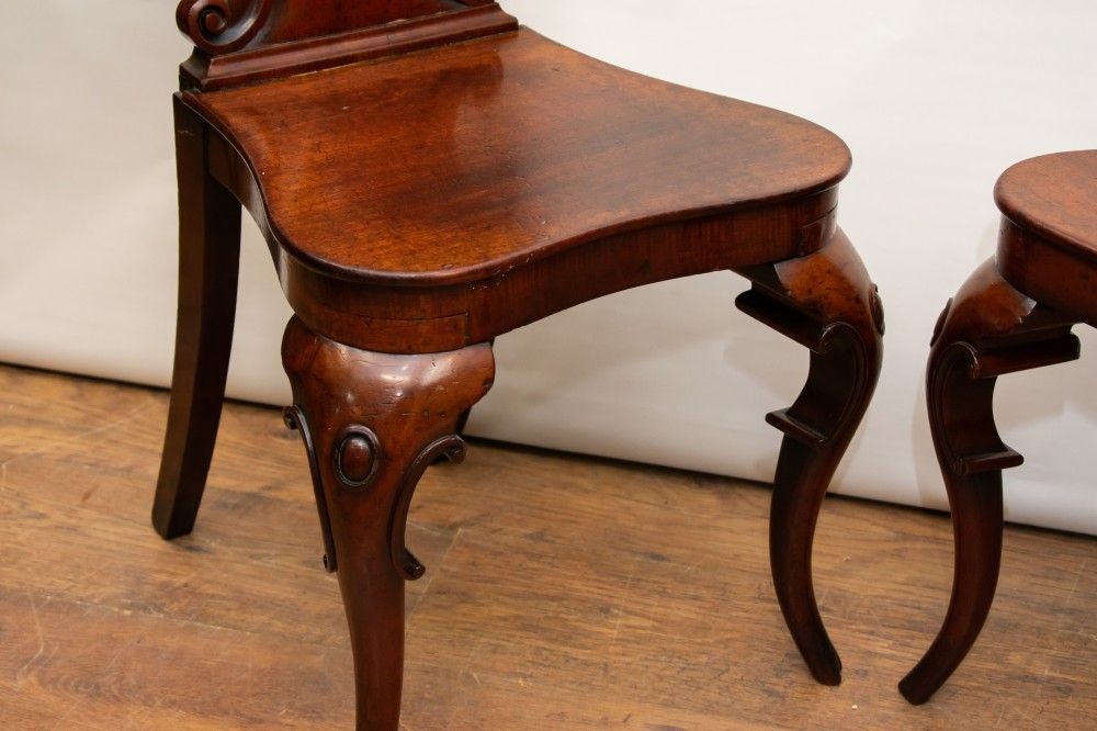 Pair Victorian Hall Chairs   Antique 1840 Carved Seats photo 1150.0