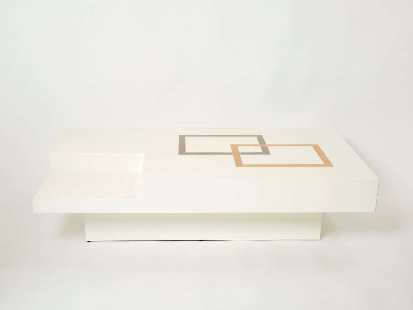Grande table basse italienne Antonio Pavia en laque blanche et laiton acier, années 1970 photo 13596.69
