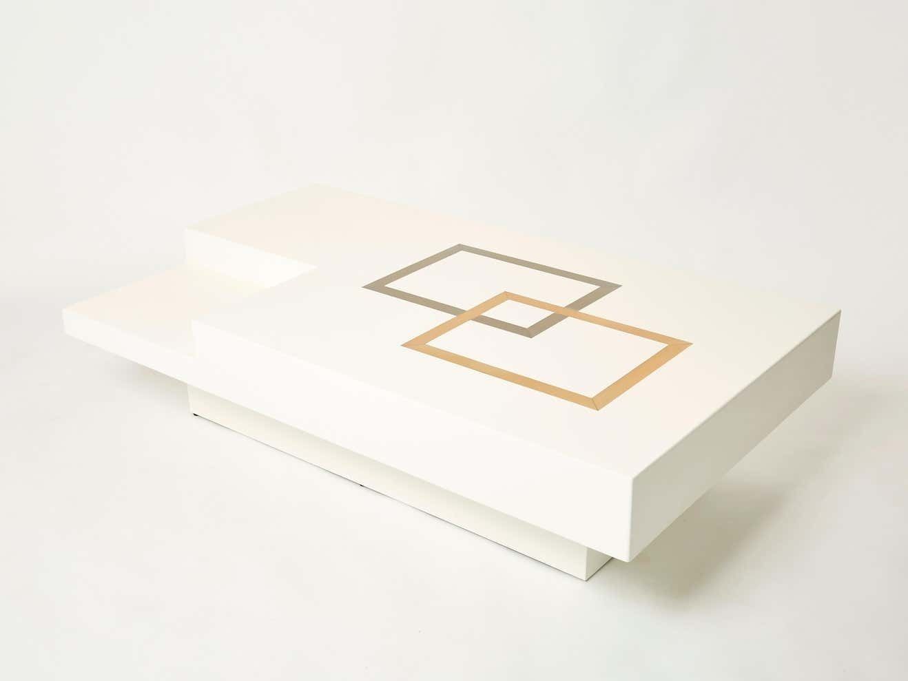 Italian Extra Large Antonio Pavia White Lacquer Brass Steel Coffee Table, 1970s photo vintage