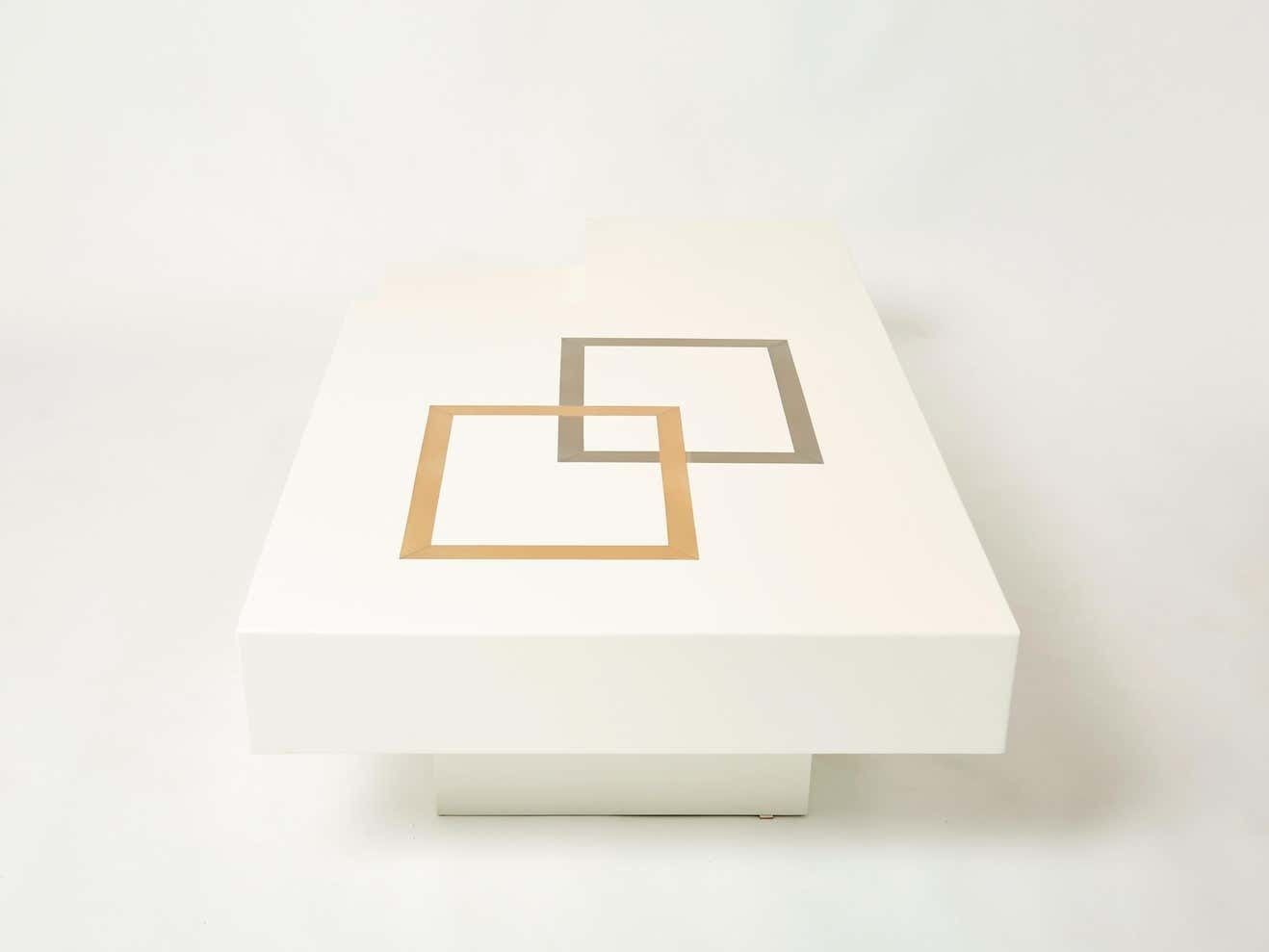 photo furniture Italian Extra Large Antonio Pavia White Lacquer Brass Steel Coffee Table, 1970s