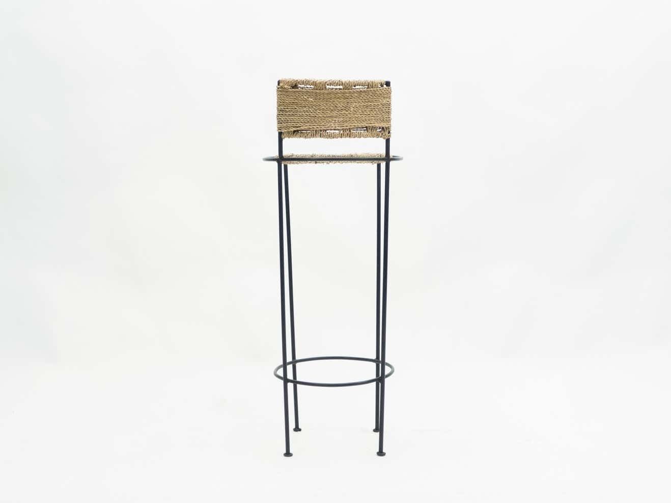 photo furniture Pair Of French Bar Stools Rope And Metal By Audoux Minet, 1950s