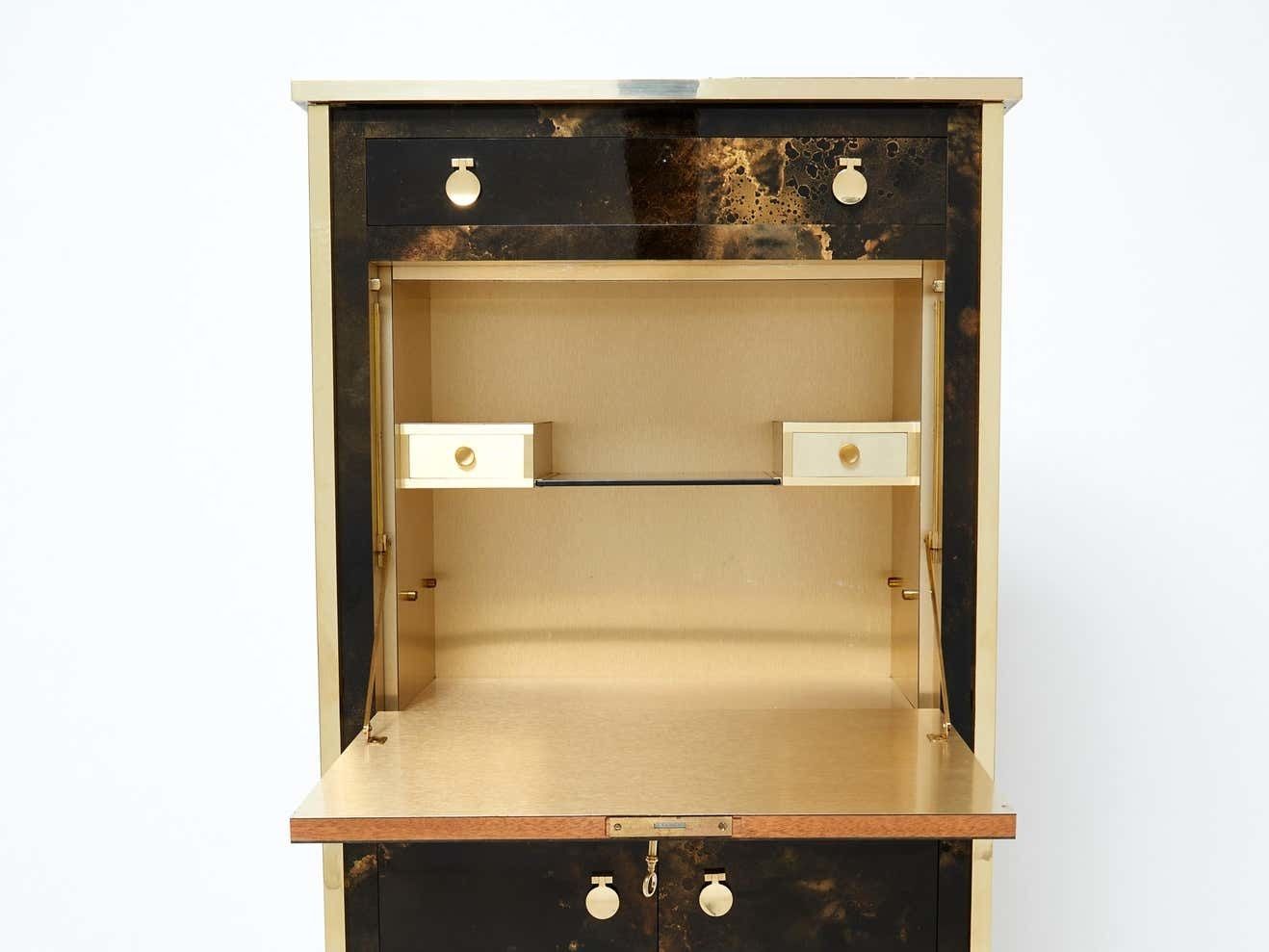 Rare Golden Lacquer And Brass Maison Jansen Secretary Cabinet 1970s photo 25554.525