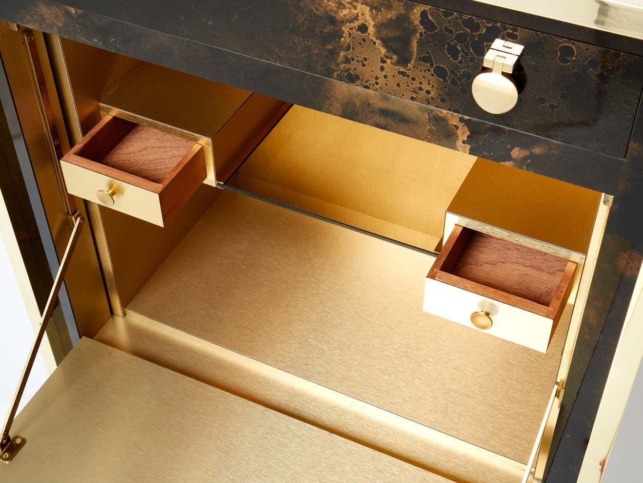 Rare Golden Lacquer And Brass Maison Jansen Secretary Cabinet 1970s photo vintage