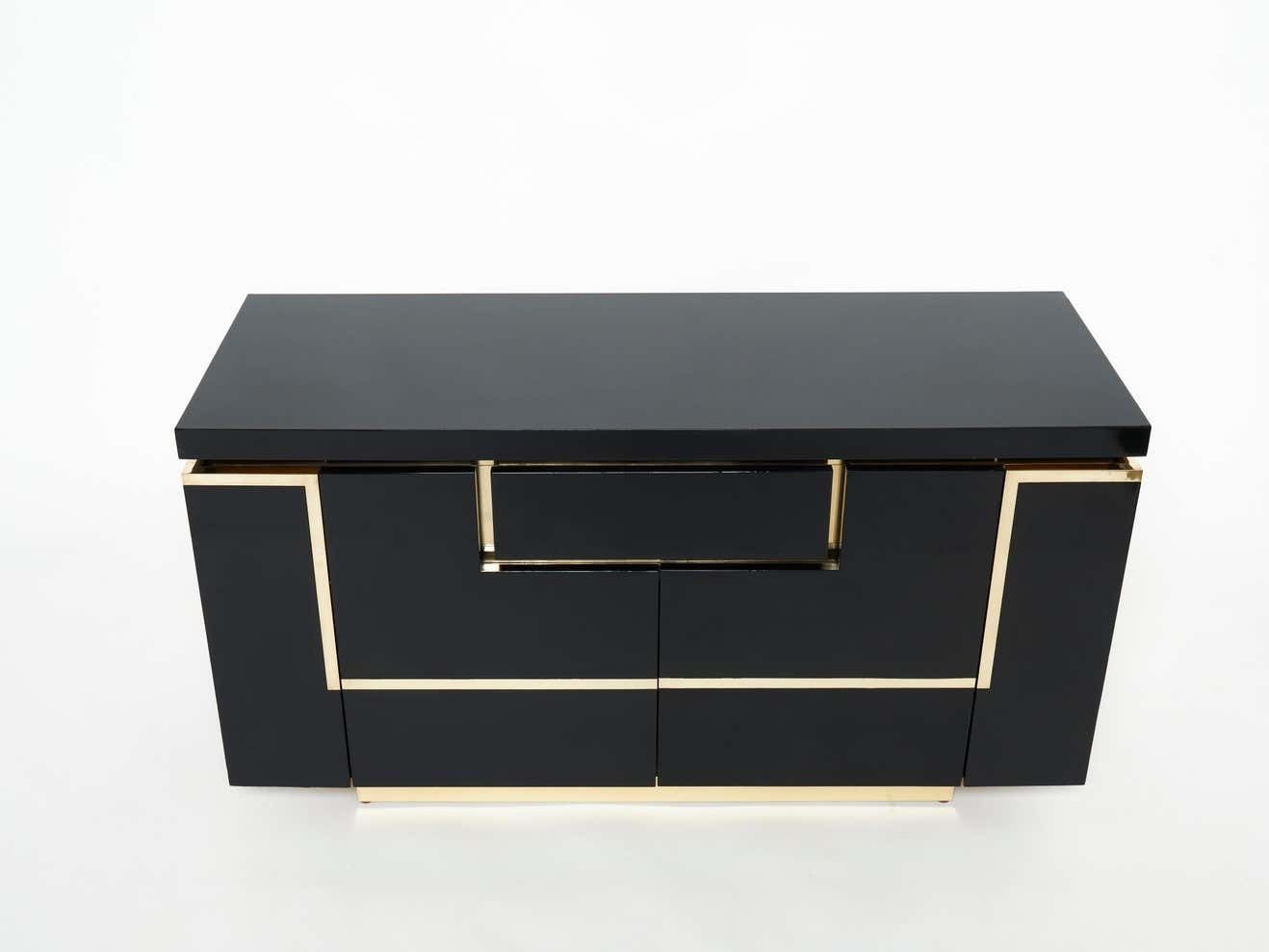 J.C. Mahey Brass Black Lacquered Sideboard Bar Cabinet 1970s photo furniture