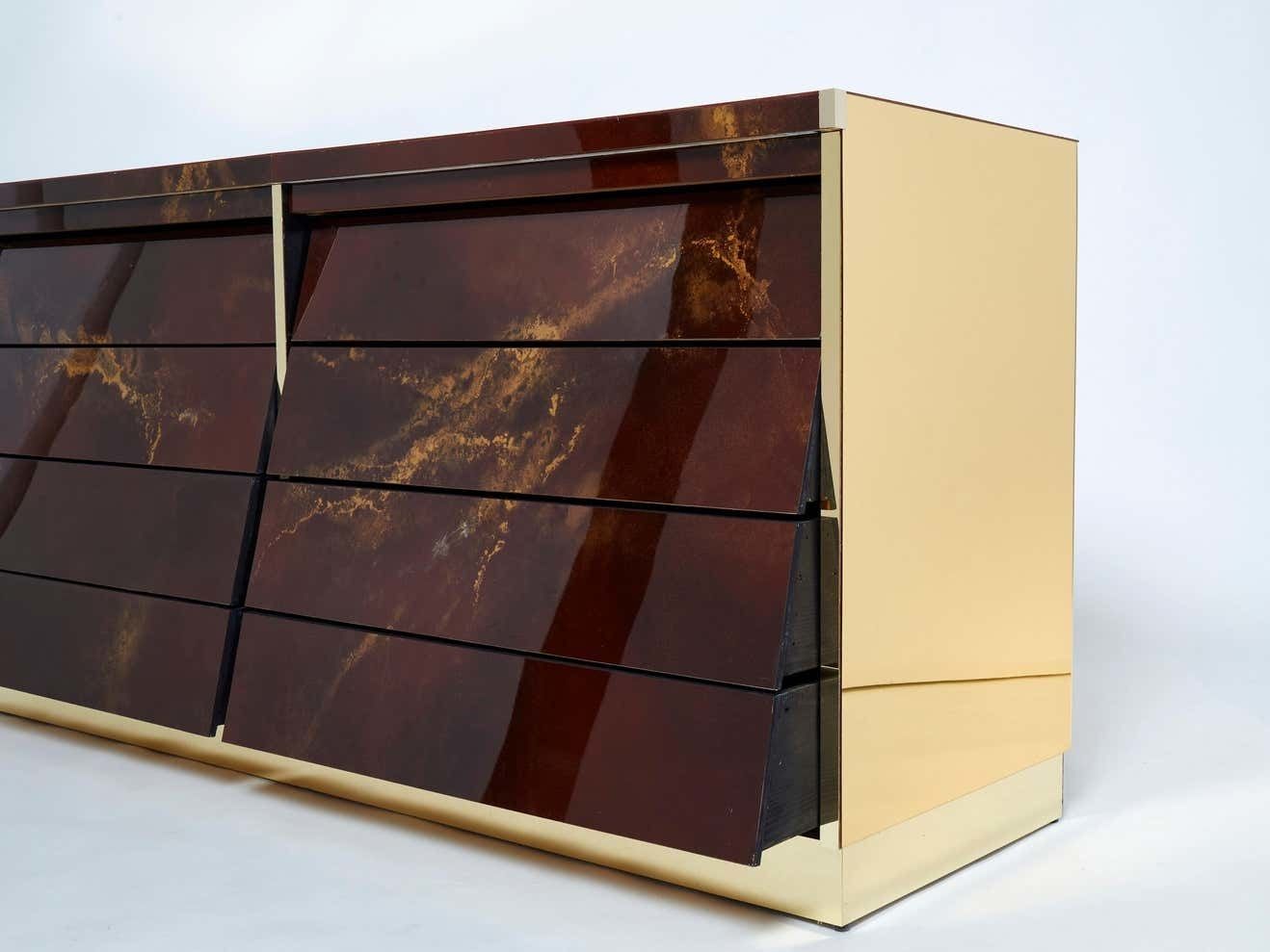 Unique Golden Lacquer Brass Maison Jansen Sideboard Commode, 1970s photo Furniture