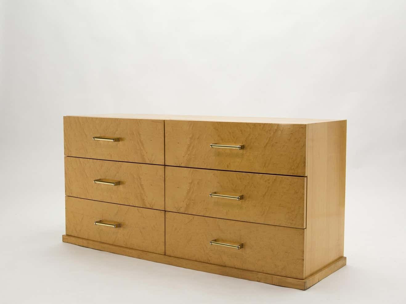 Grande commode française en sycomore avec poignées en laiton, années 1950 photo 7395.585