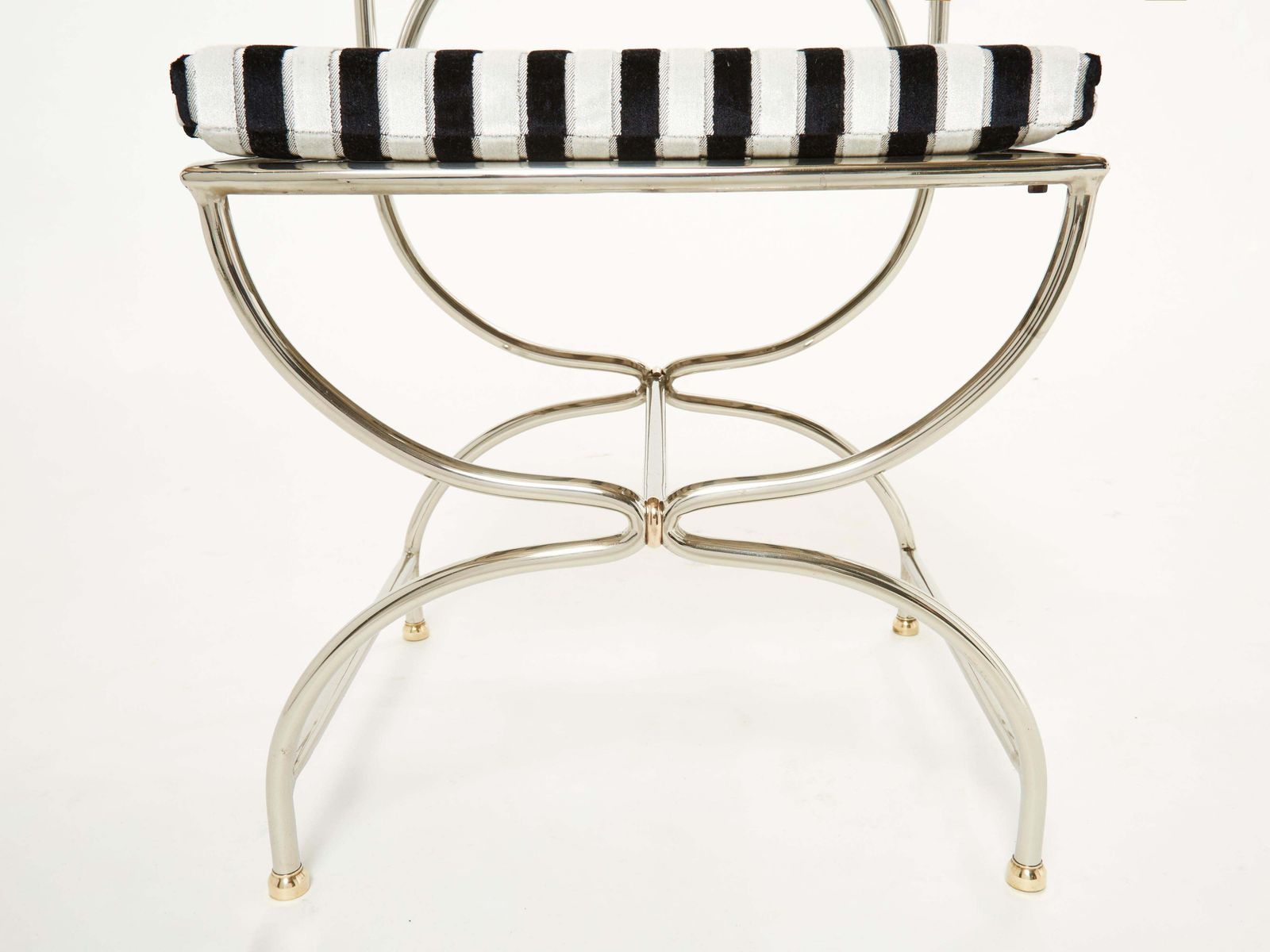 photo vintage Set Of Twelve Steel Brass Velvet Curule Chairs By Maison Jansen, 1960s