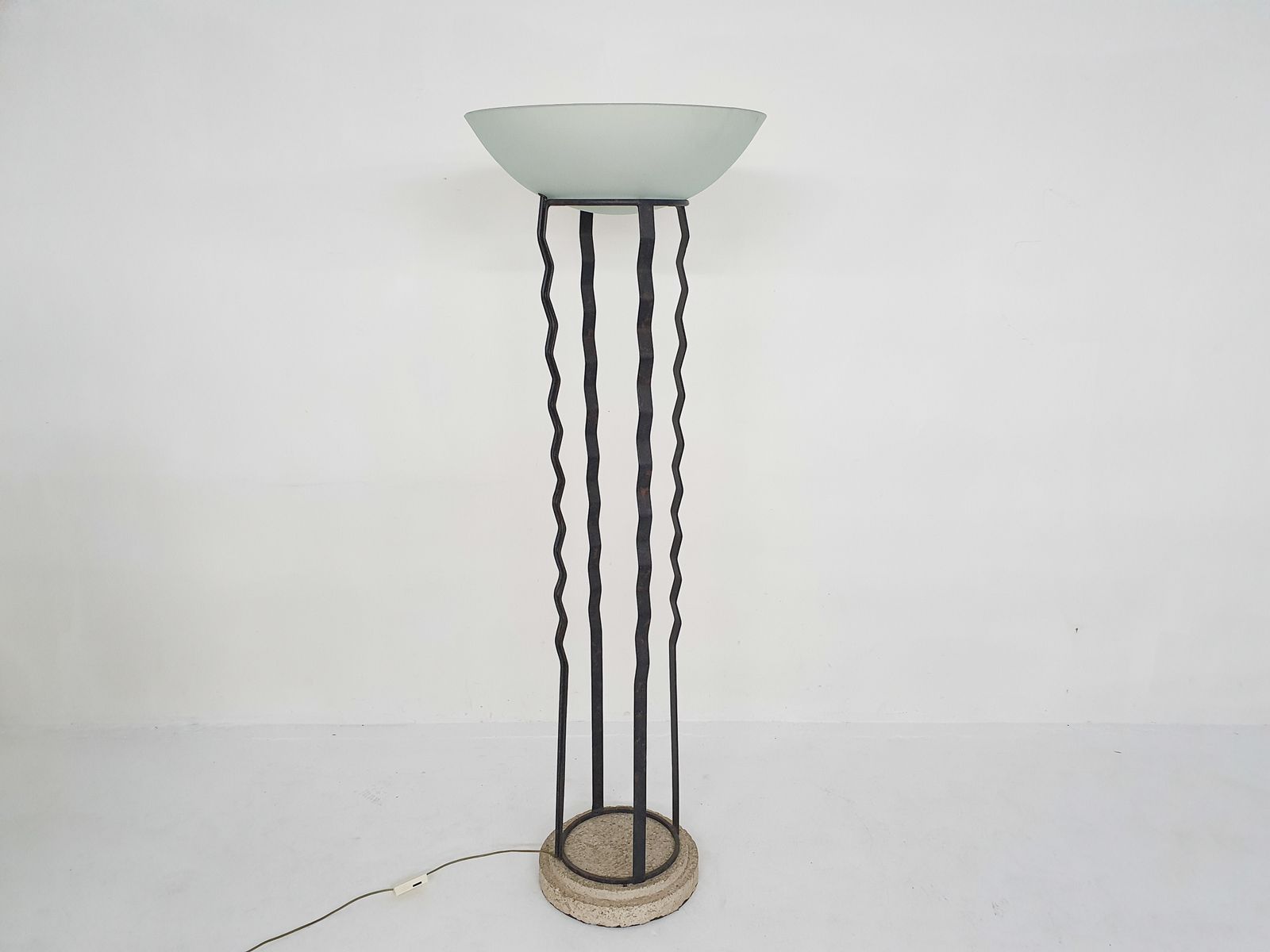 Impressive Italian Floor Light In Iron, Stone And Glass photo for sale