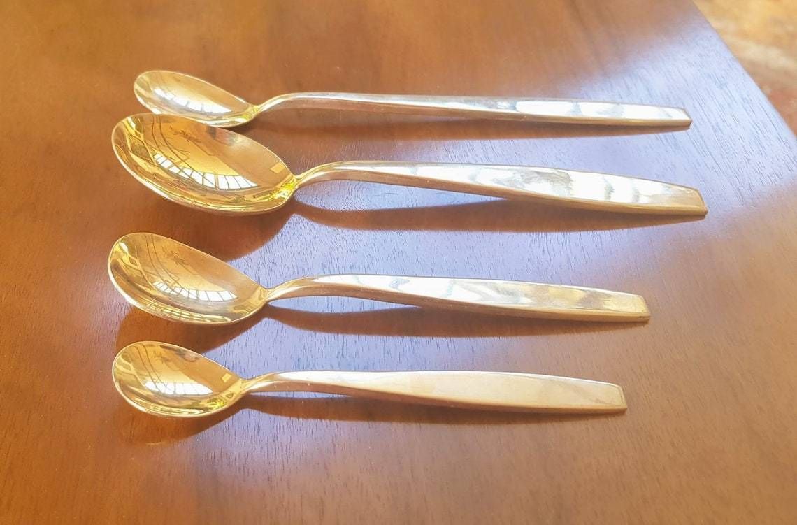 Midcentury Modern Gold Tone Flatware For Six People 1970s photo vinterior