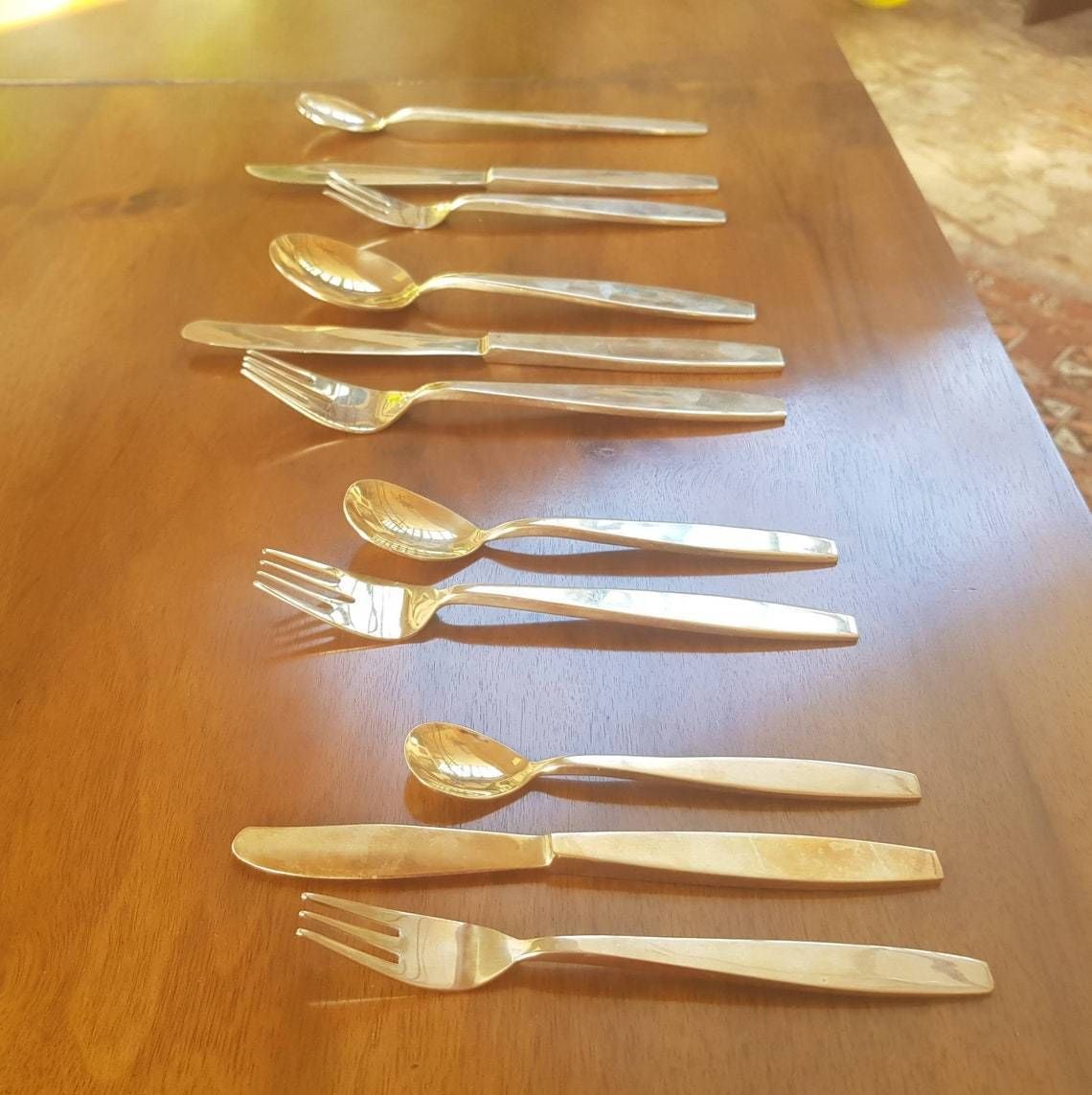 Midcentury Modern Gold Tone Flatware For Six People 1970s photo buy
