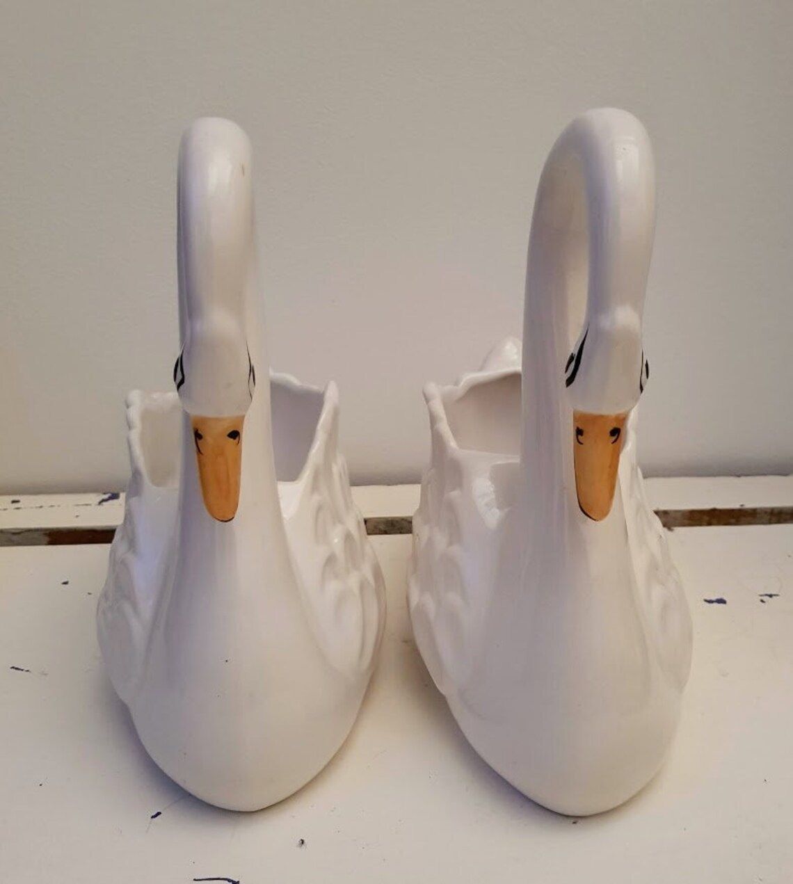 Pair Of Ceramic Plant Pots Shaped As Swans photo for sale