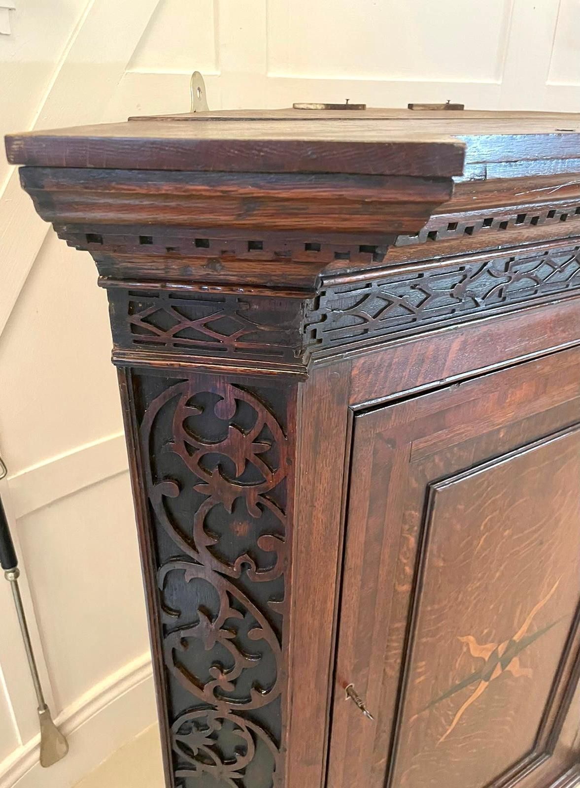 Outstanding Antique George III Quality Oak Inlaid Hanging Corner Cabinet Out photo 1385.0