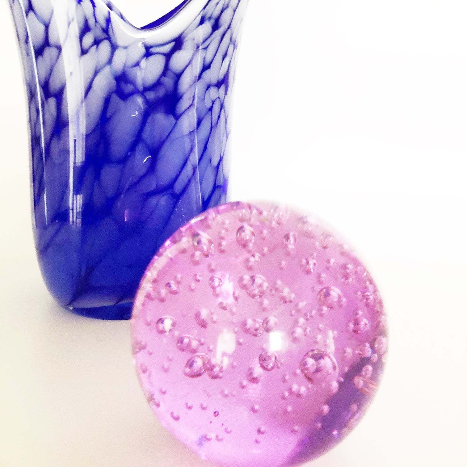 Murano Blue Vase And Purple Sphere Paperweight Vintage 1970  Art