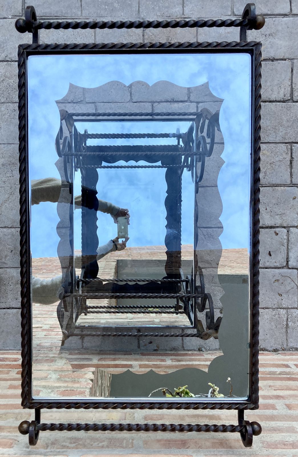 19th Century French Table Iron Bar Cart With Wheels And Two Mirror Tops photo for sale