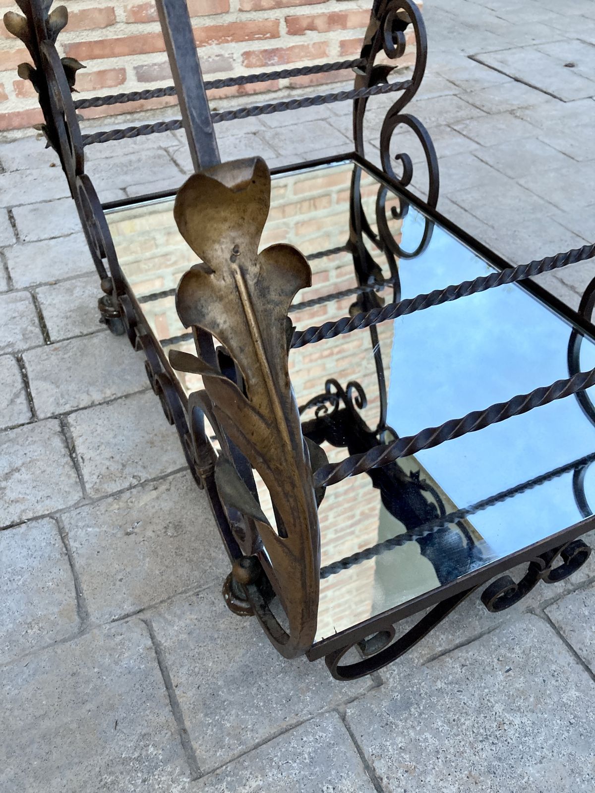 3400.0 19th Century French Table Iron Bar Cart With Wheels And Two Mirror Tops photo