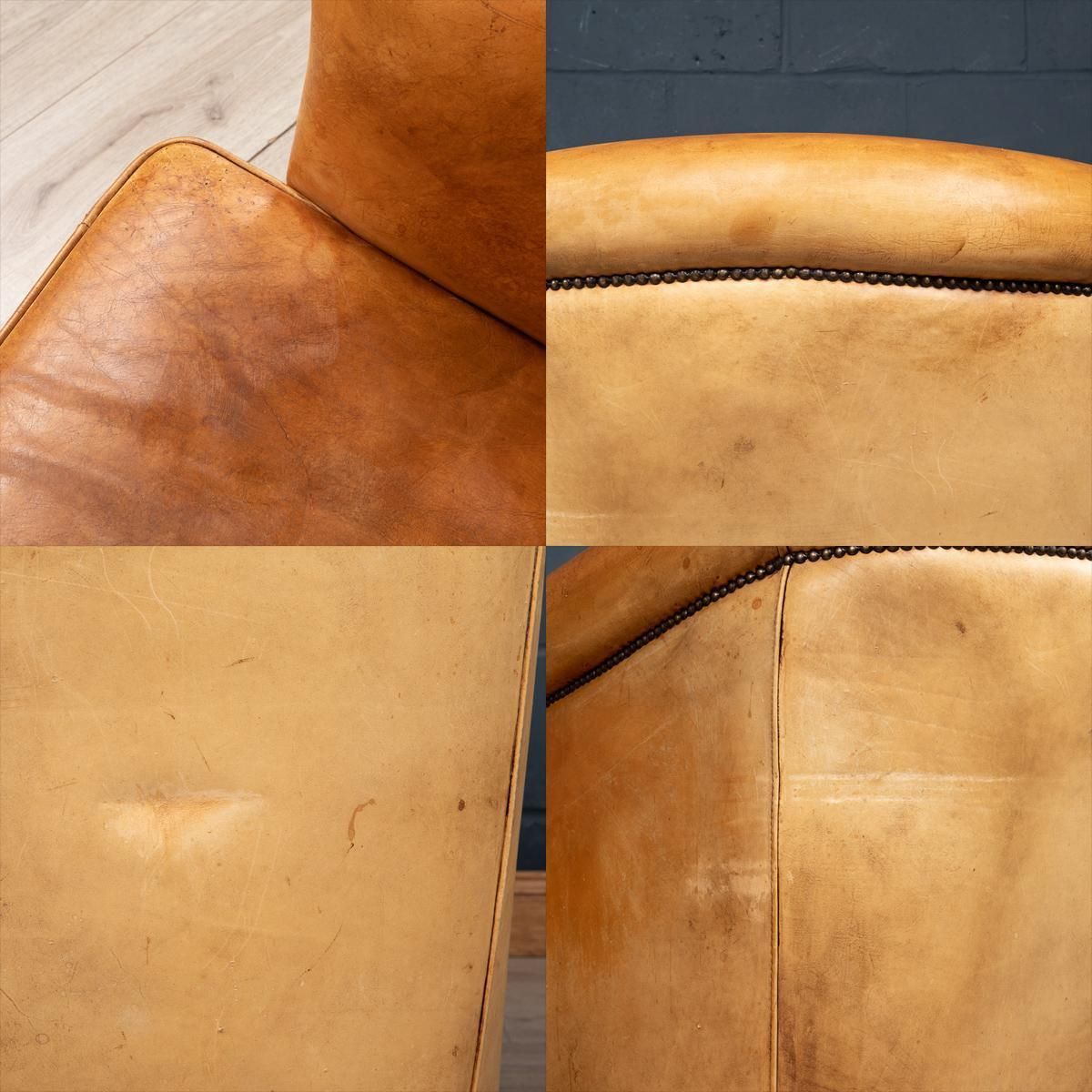 photo furniture 20th Century Dutch Sheepskin Leather Tub Chair & Footstool