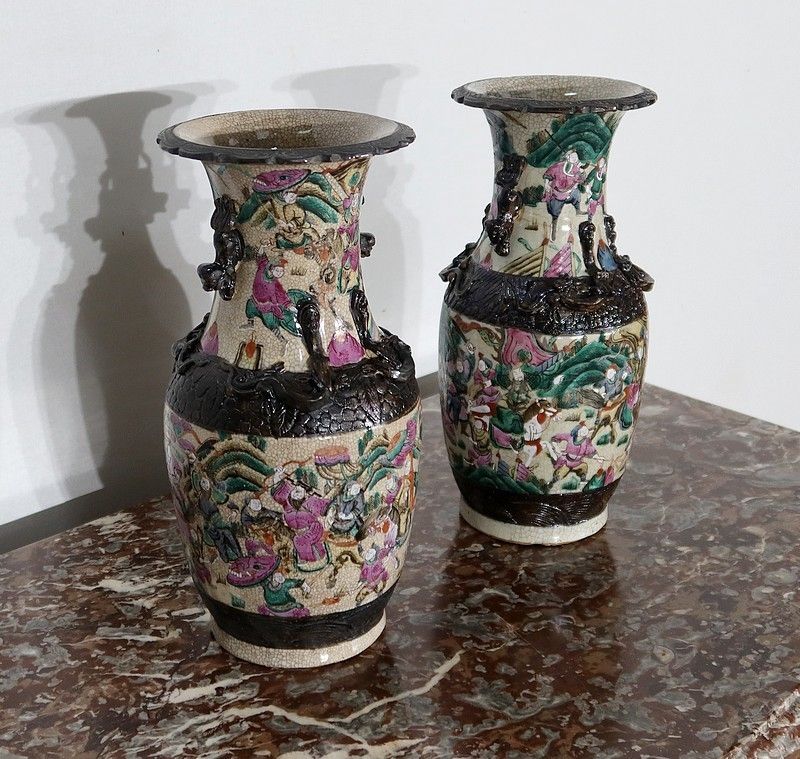 Pair Of Nankin Porcelain Vases, China, Late 19th Century