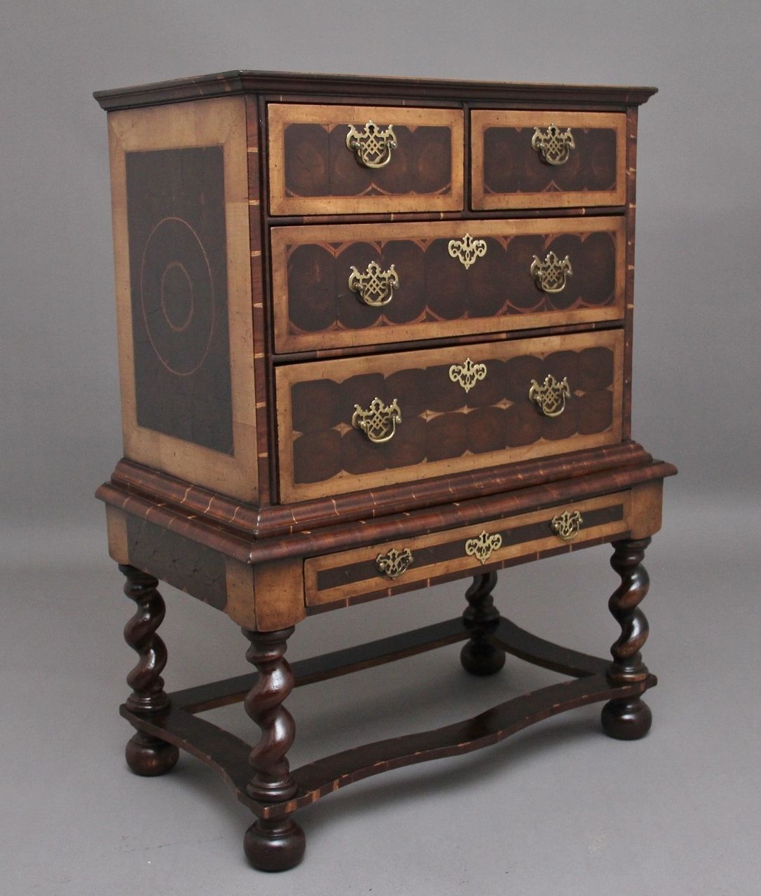 Early 20th Century Laburnam Oyster Chest On Stand In The Style Of William & Mary photo for sale
