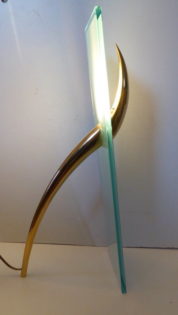 Table Lamp + Sconce Richard Derquet Lucien Gau France Antilope Large Format, 1980s, Set Of 2 photo for sale