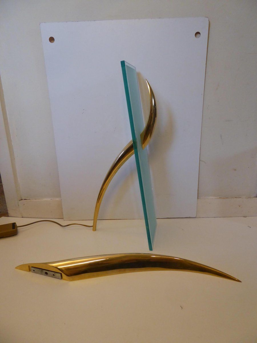 photo vintage Table Lamp + Sconce Richard Derquet Lucien Gau France Antilope Large Format, 1980s, Set Of 2