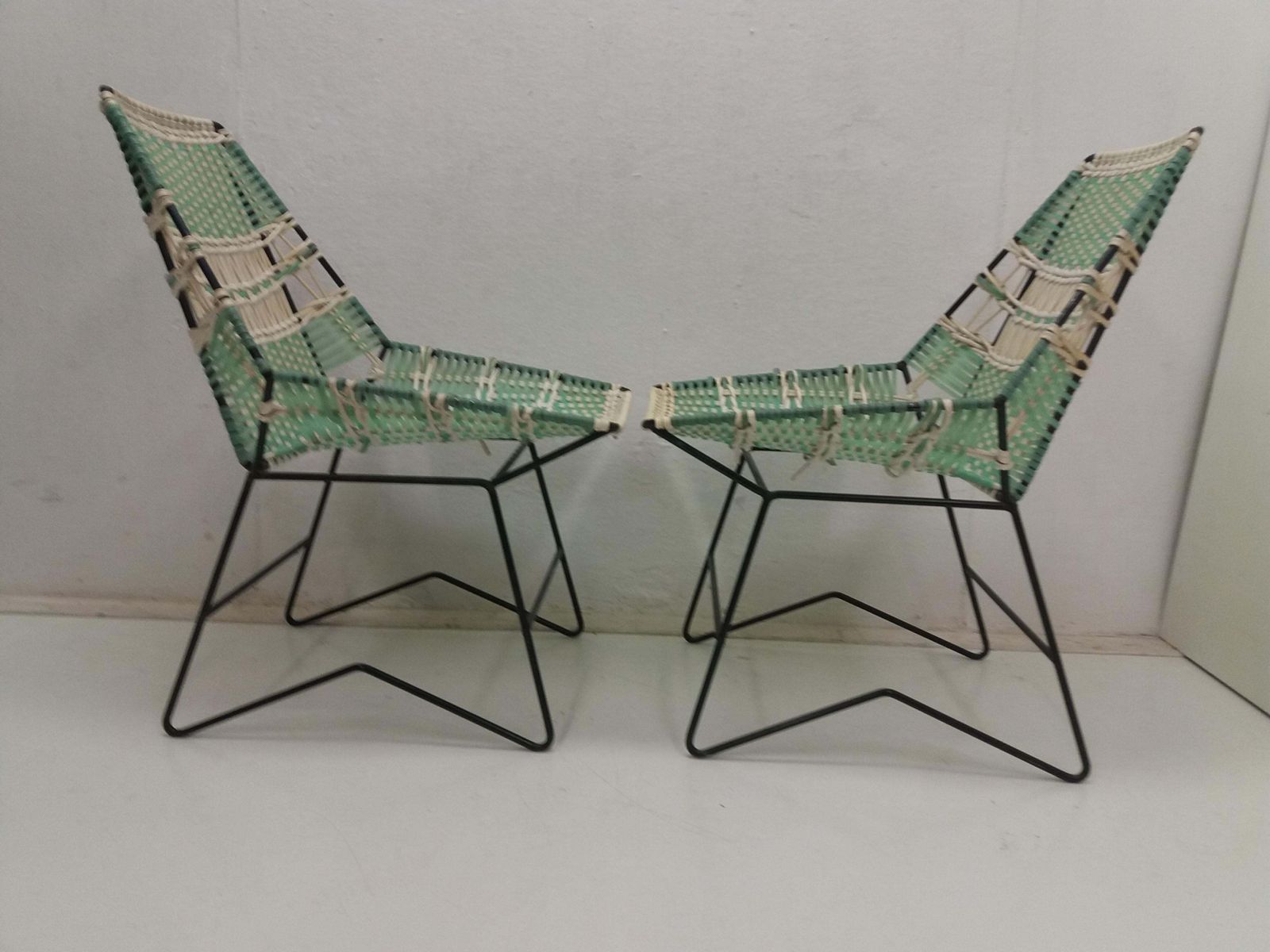Paar Gevlochten Fauteuils + Vertex Tafel, Tsjecho Slowakije, 1960 photo vintage