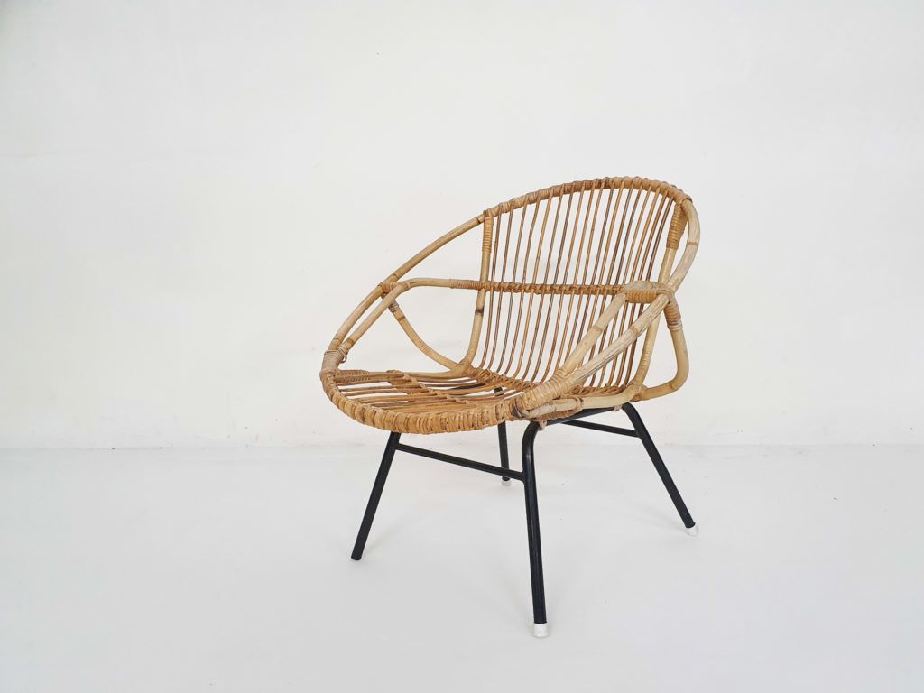 Rohe Noordwolde Rotan En Metalen Loungestoel, Nederland, Ca. Jaren 1950 photo furniture