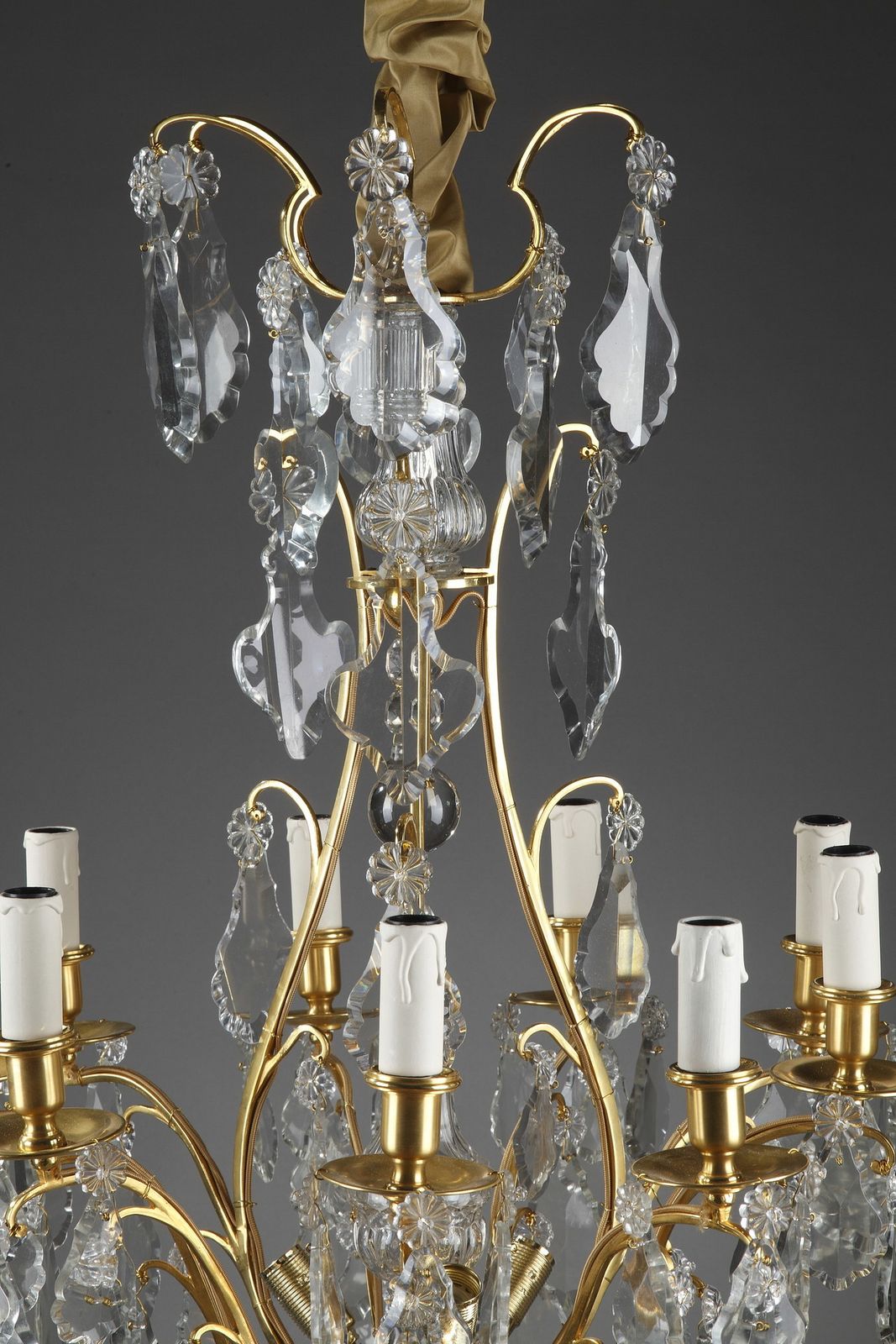photo for sale Chandelier With Eight Arms Of Lights In Gilded Bronze And Pendants