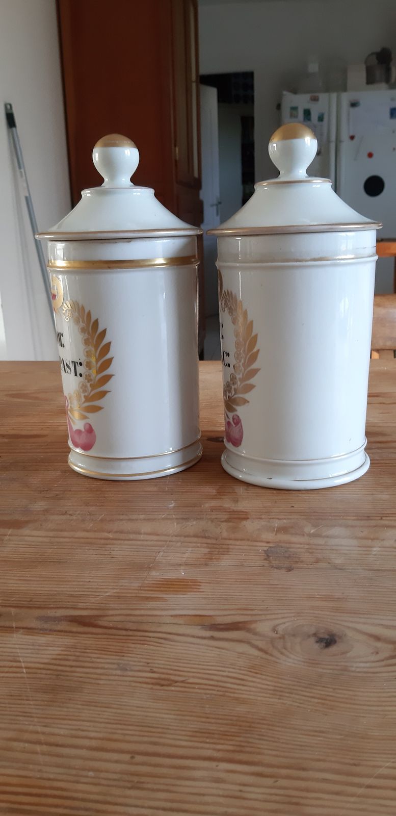photo furniture Pair Of 19th Century Mehun Porcelain Pharmacy Jar
