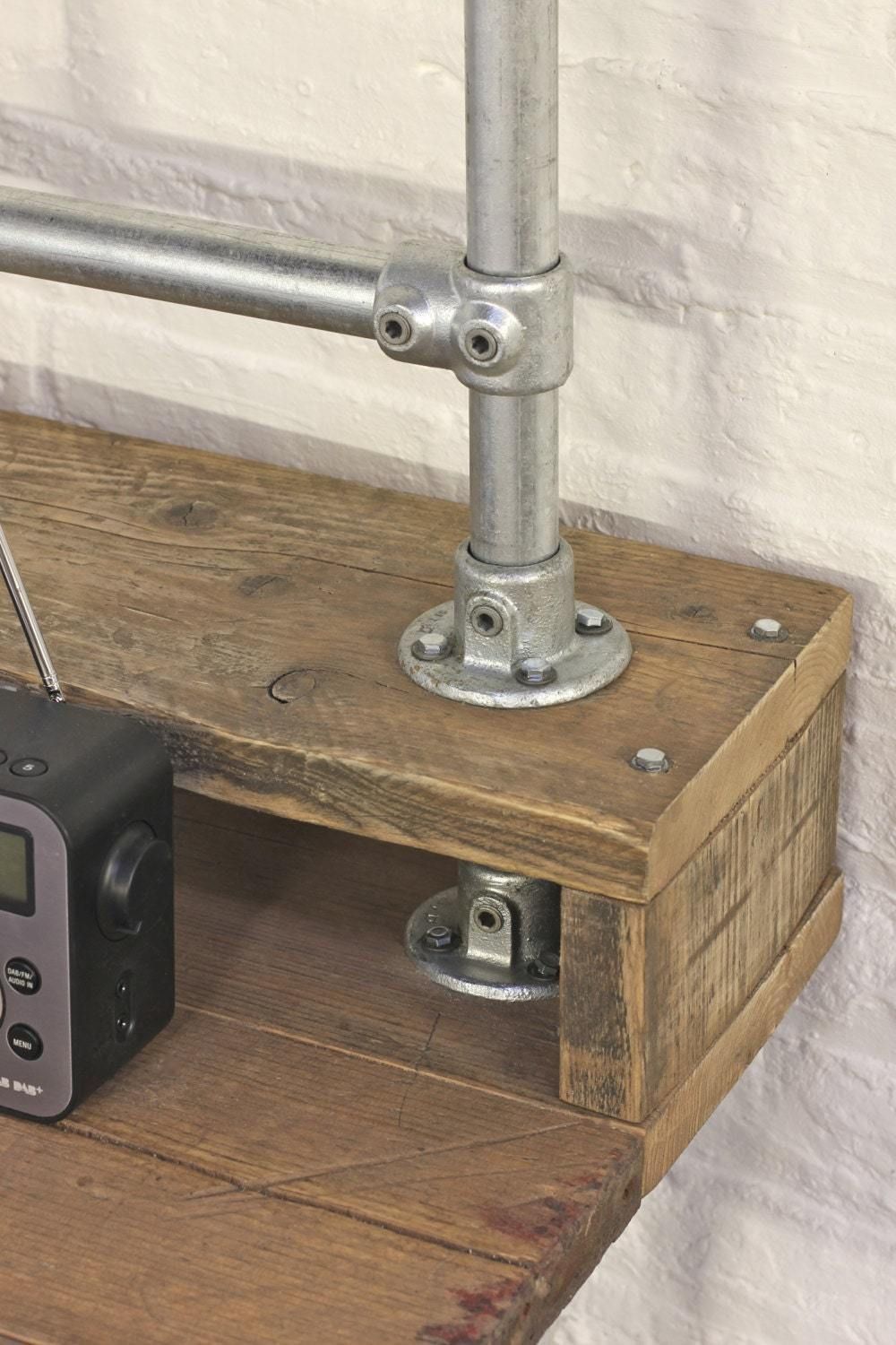 Douglas Reclaimed Scaffolding Board Industrial Style Desk With Built In Storage Section, Overhead Monitor Mounting Rails And Under Shelf photo 1445.0