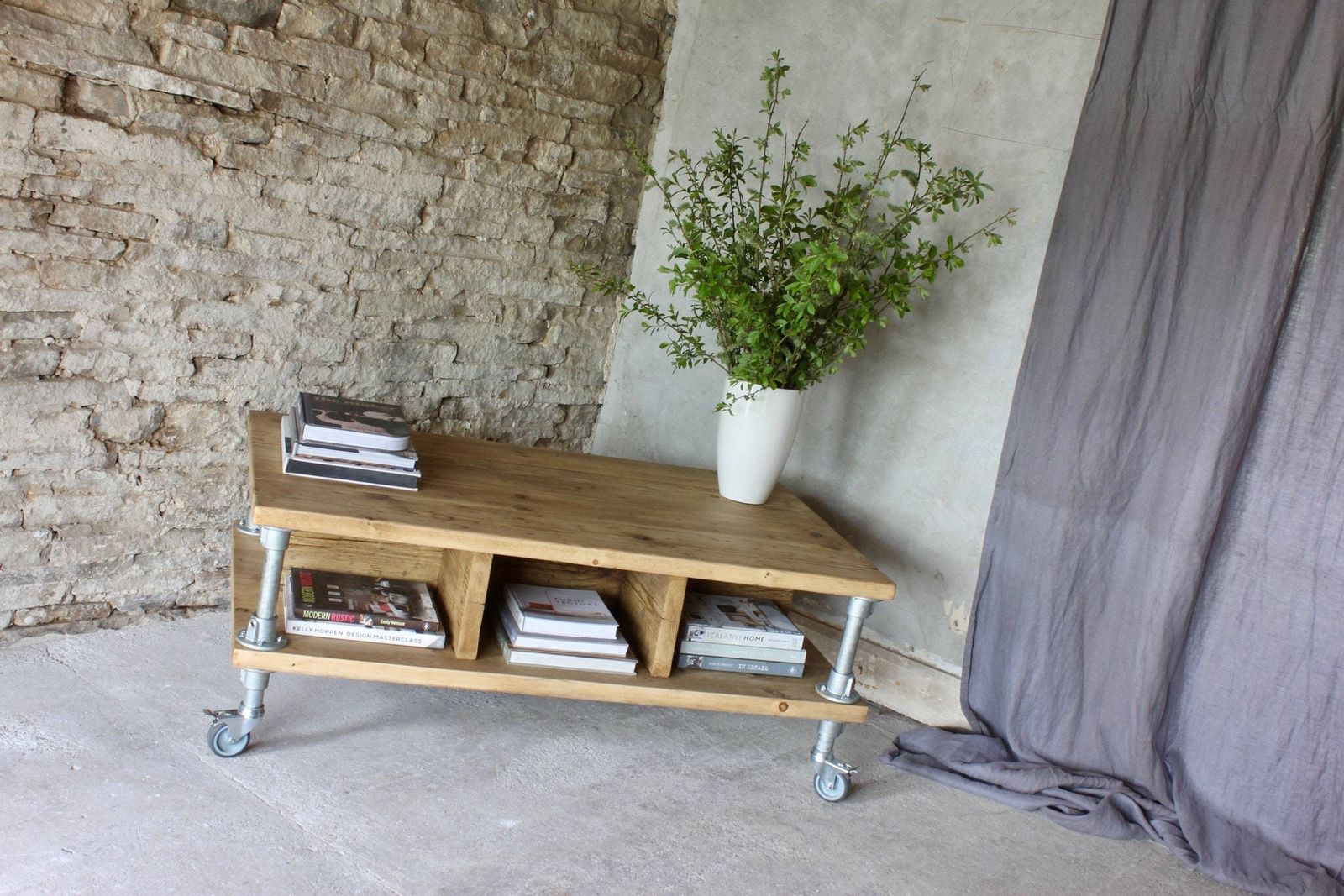 Elena Reclaimed Scaffolding Board And Industrial Pipe Coffee Table With Storage Bespoke Industrial Furniture photo 995.0