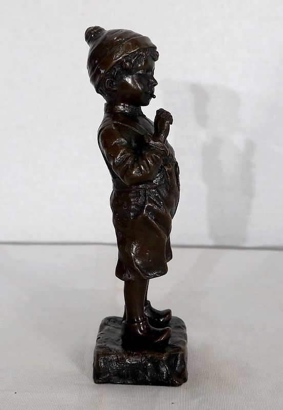 Bronze  "The Little Smocker"  By J. Schmidt Felling, 19th Century photo vintage