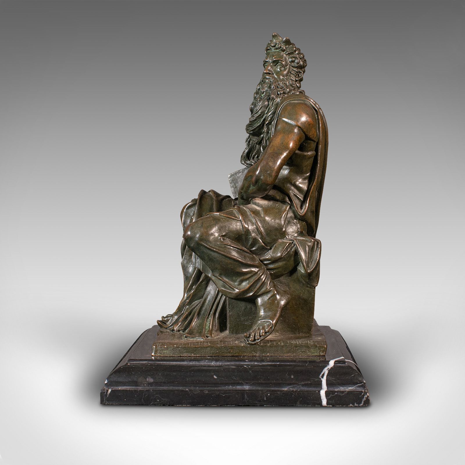 Vintage Decorative Figure Of Moses, English, Bronze, Statue, After Michelangelo photo furniture