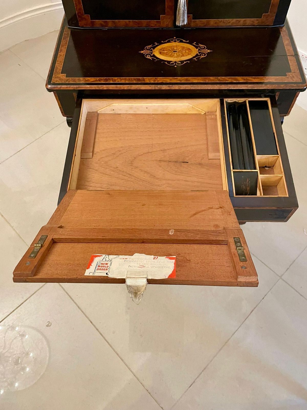 Unusual Antique Victorian Quality Ebonised And Burr Walnut Inlaid Writing Desk photo Furniture