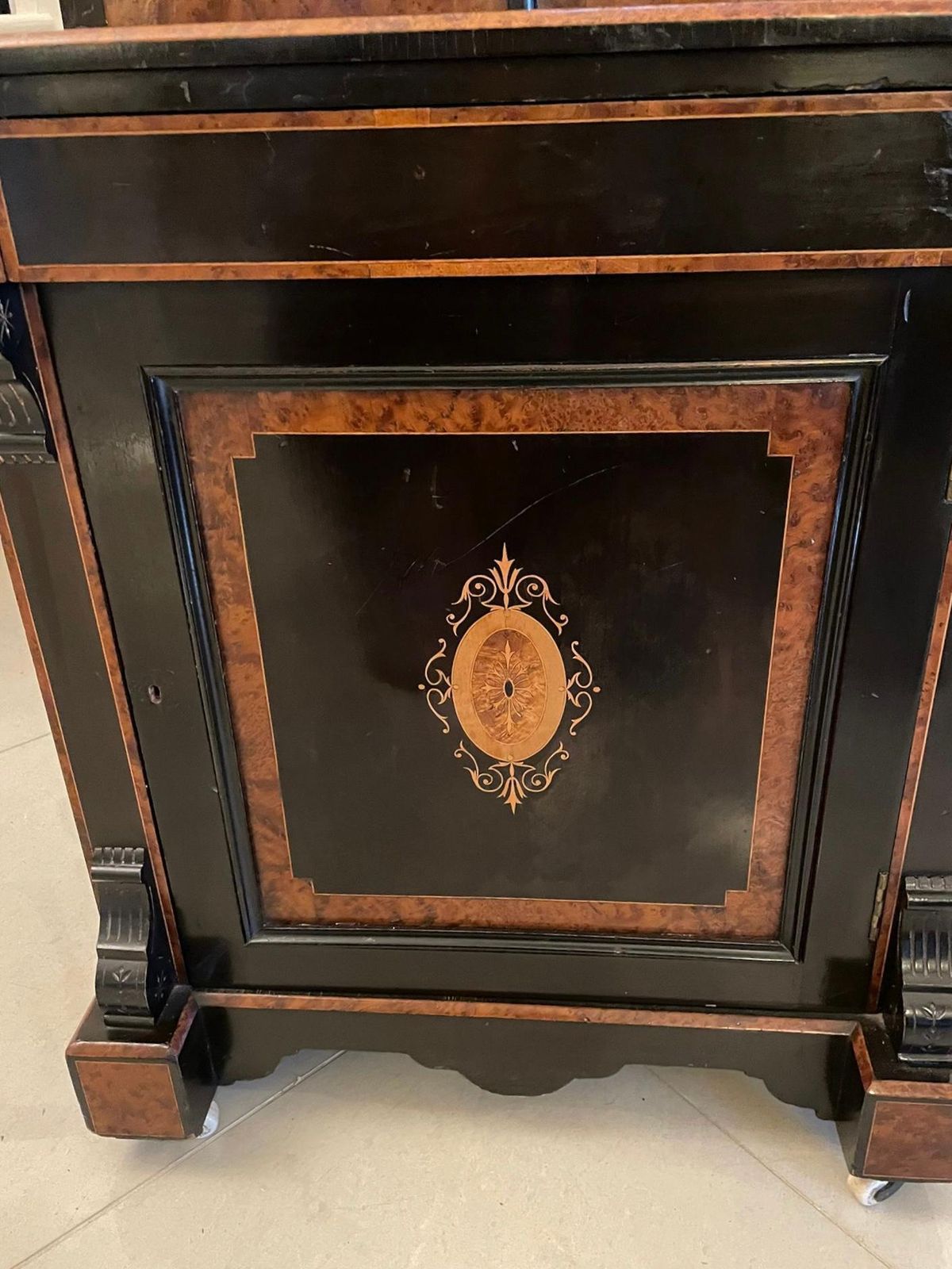 photo furniture Unusual Antique Victorian Quality Ebonised And Burr Walnut Inlaid Writing Desk