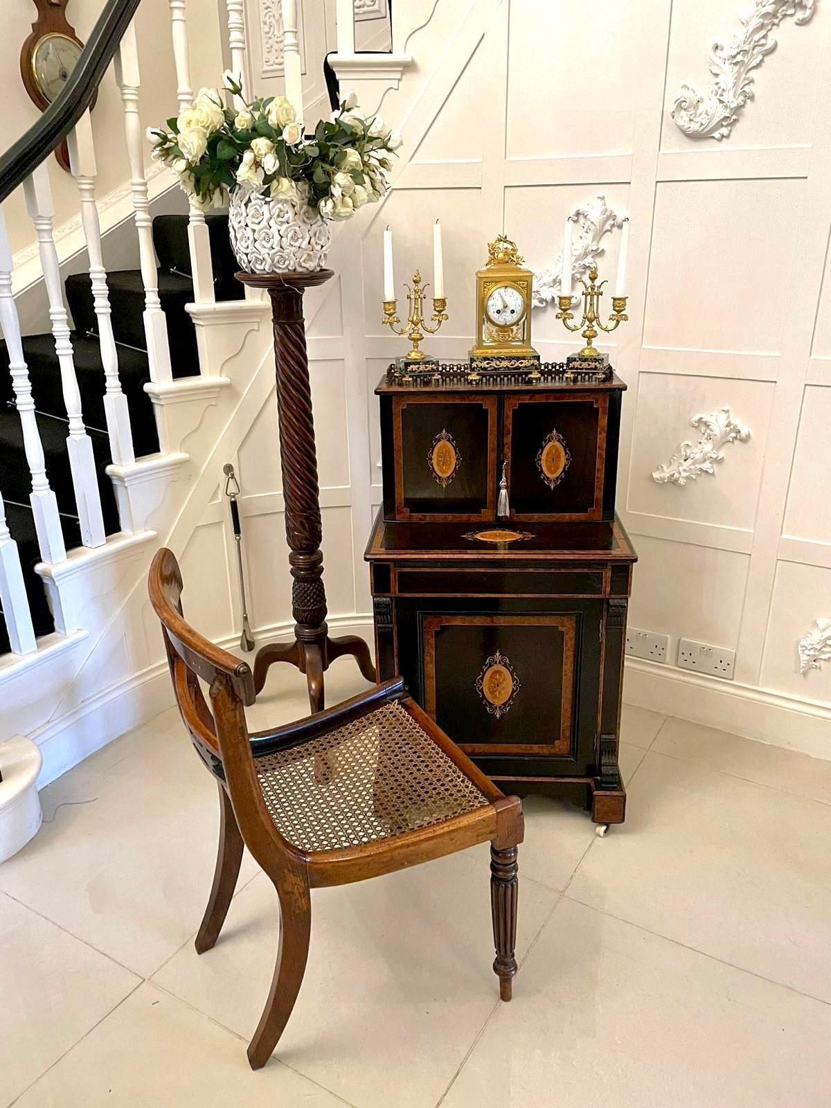 Unusual Antique Victorian Quality Ebonised And Burr Walnut Inlaid Writing Desk