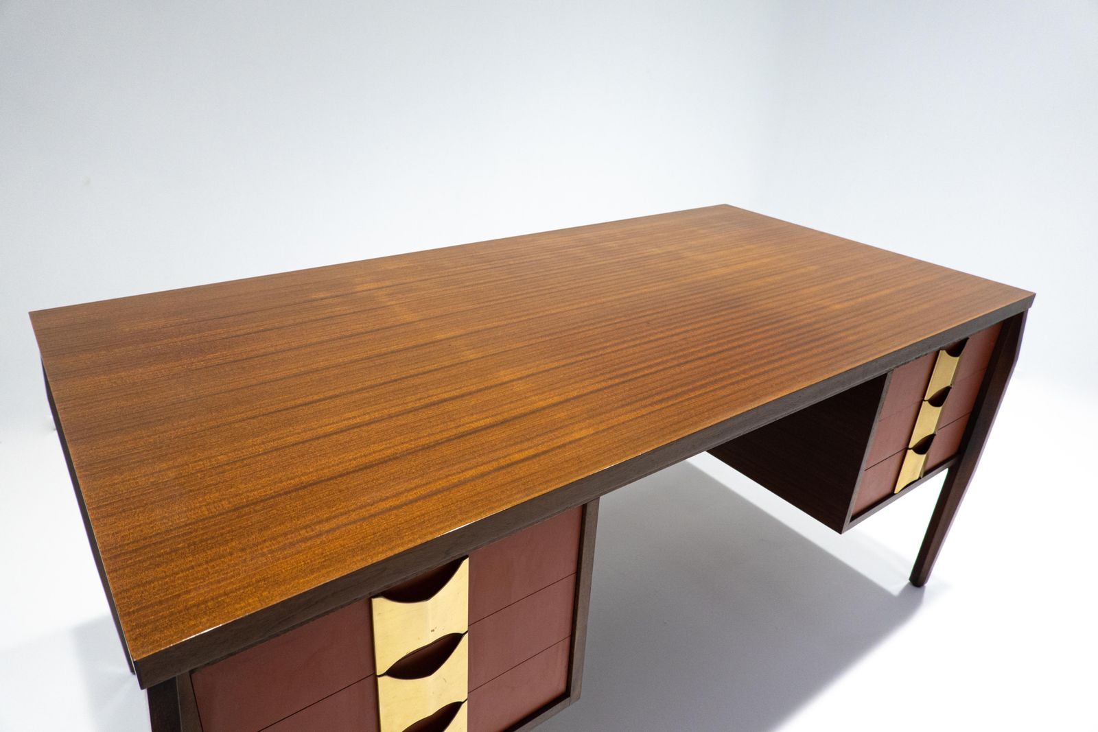 Mid Century Modern Wooden Desk With 6 Drawers, Italy, 1960s photo 3389.0