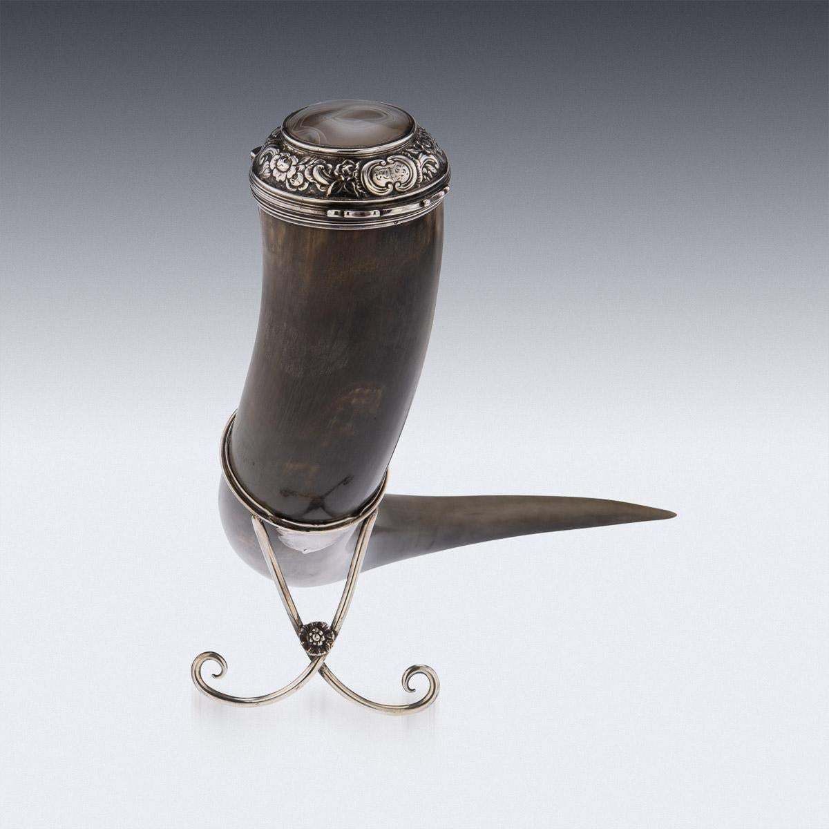 19th Century Scottish Horn, Banded Agate & Solid Silver Table Snuff Mull, C.1870 photo 1976.0