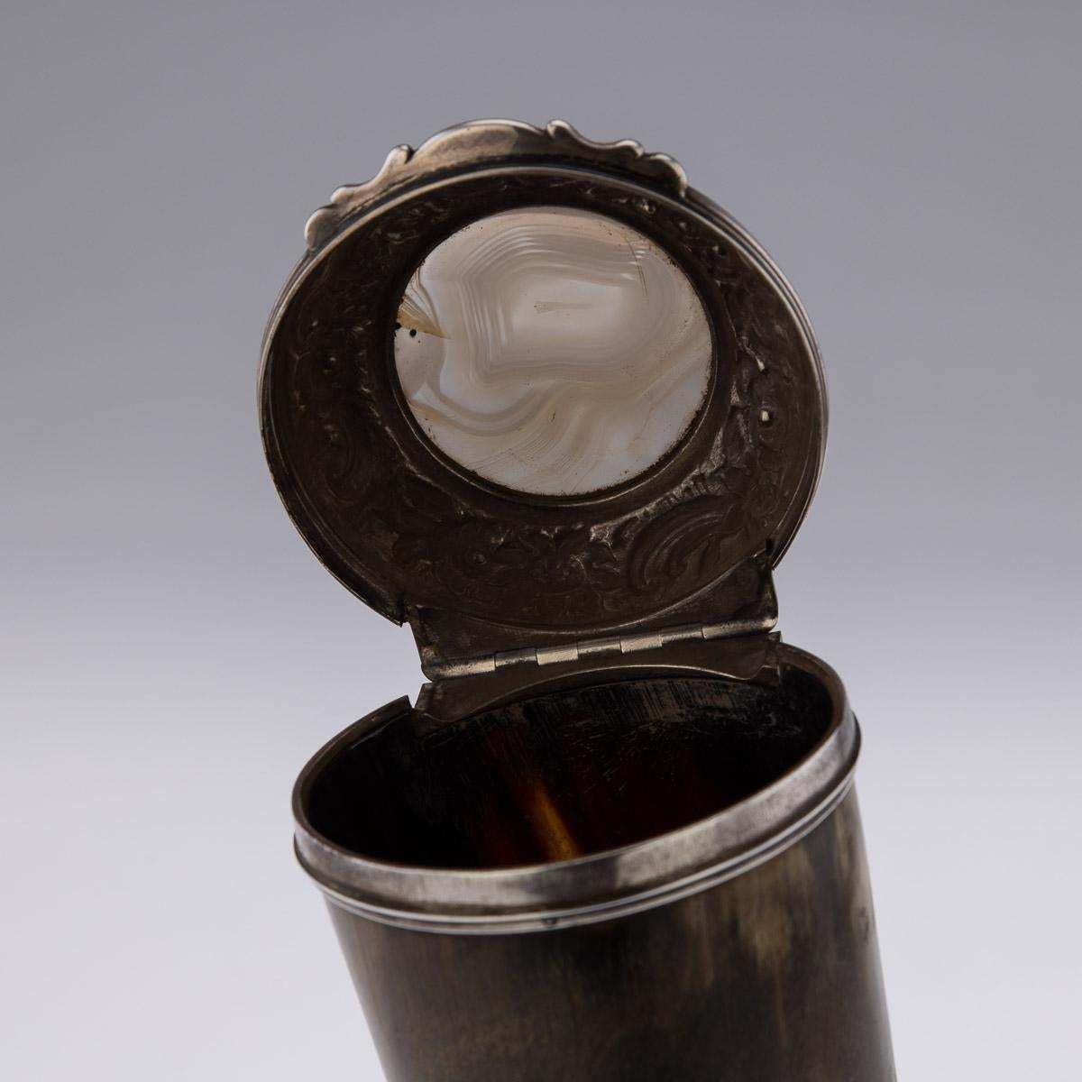Home Decor 19th Century Scottish Horn, Banded Agate & Solid Silver Table Snuff Mull, C.1870 photo