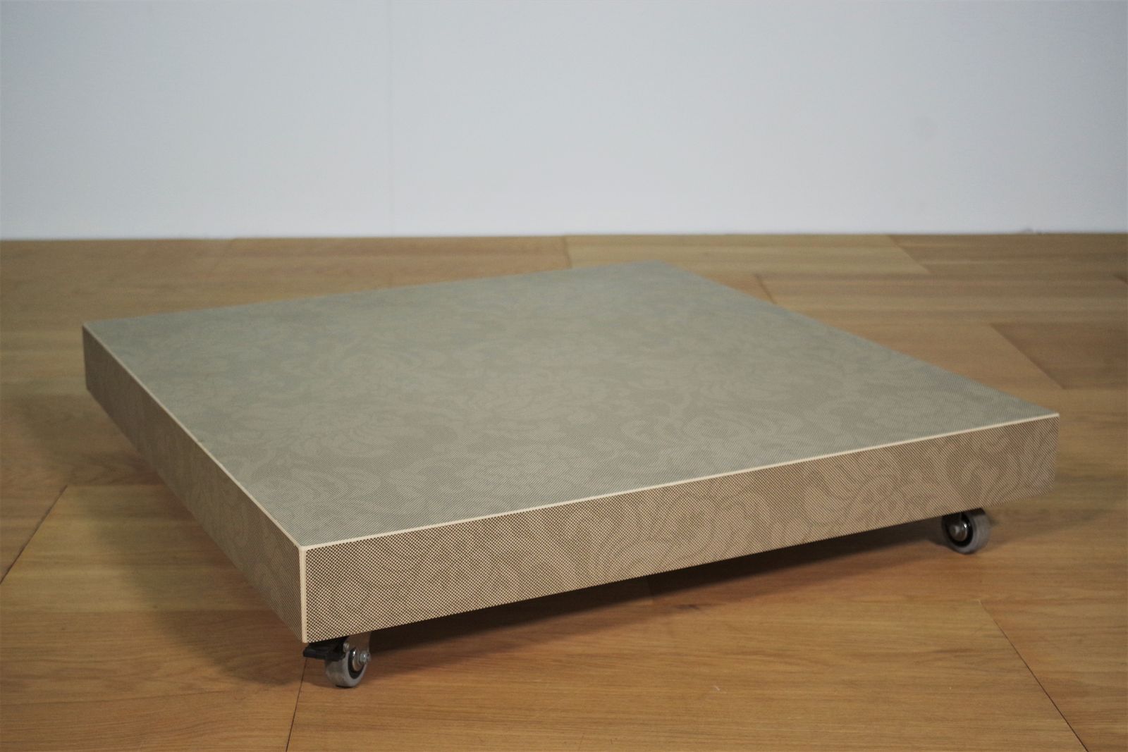 Low Coffee Table In Ceramic Glass Of Artisan Design With Wheels Of The 2000s