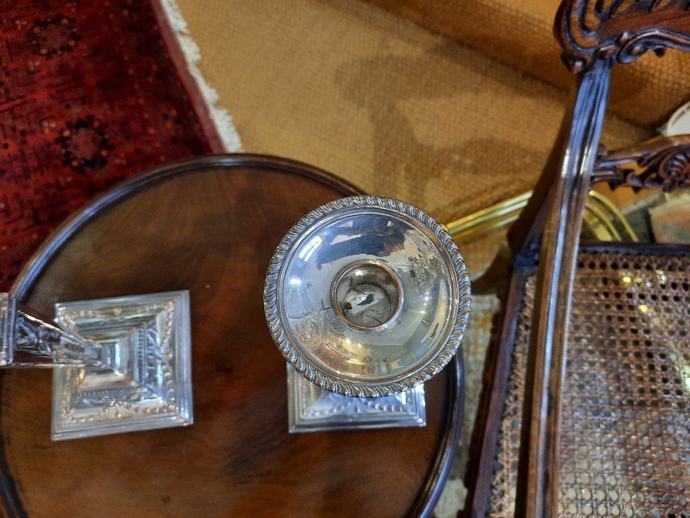 Pair Of Adam Style Silver Plate Candlesticks C1900 photo Home Decor