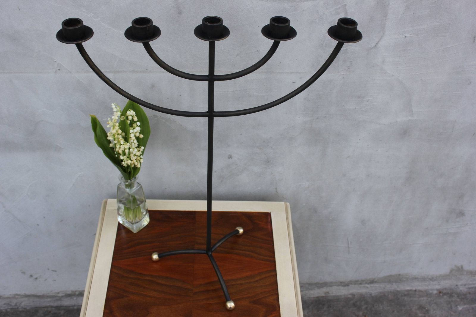 Metal Candlestick Holder 5 Arms Candelabra Candles Holder Black Metal Table Centerpiece