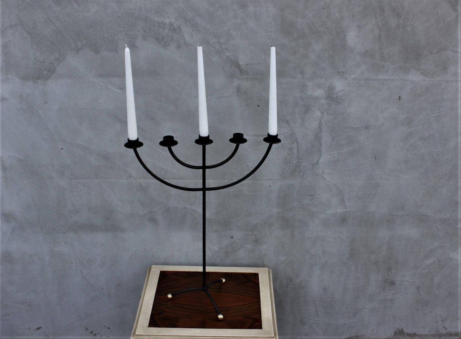 Metal Candlestick Holder 5 Arms Candelabra Candles Holder Black Metal Table Centerpiece photo for sale