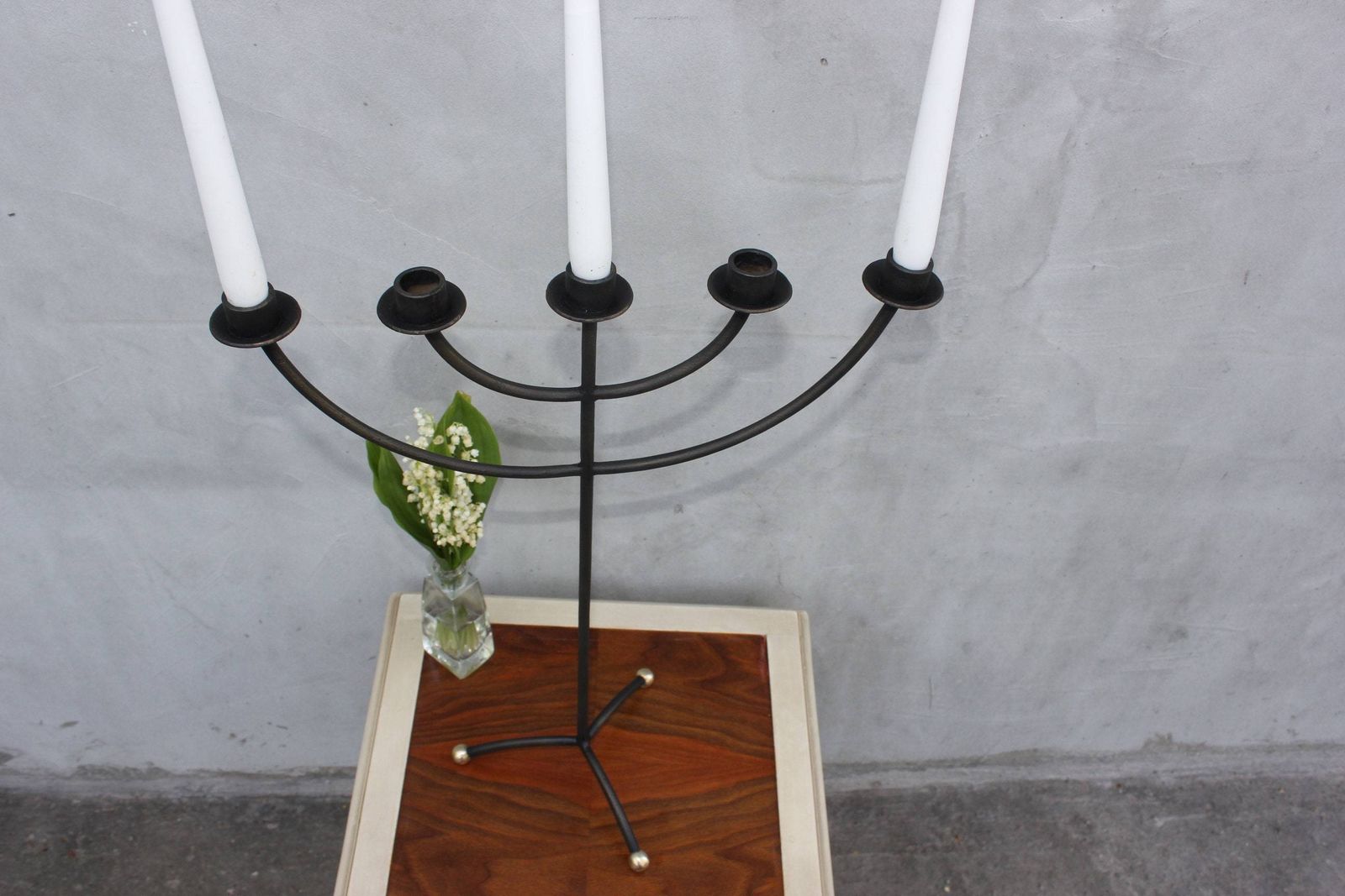 Metal Candlestick Holder 5 Arms Candelabra Candles Holder Black Metal Table Centerpiece photo 74.0