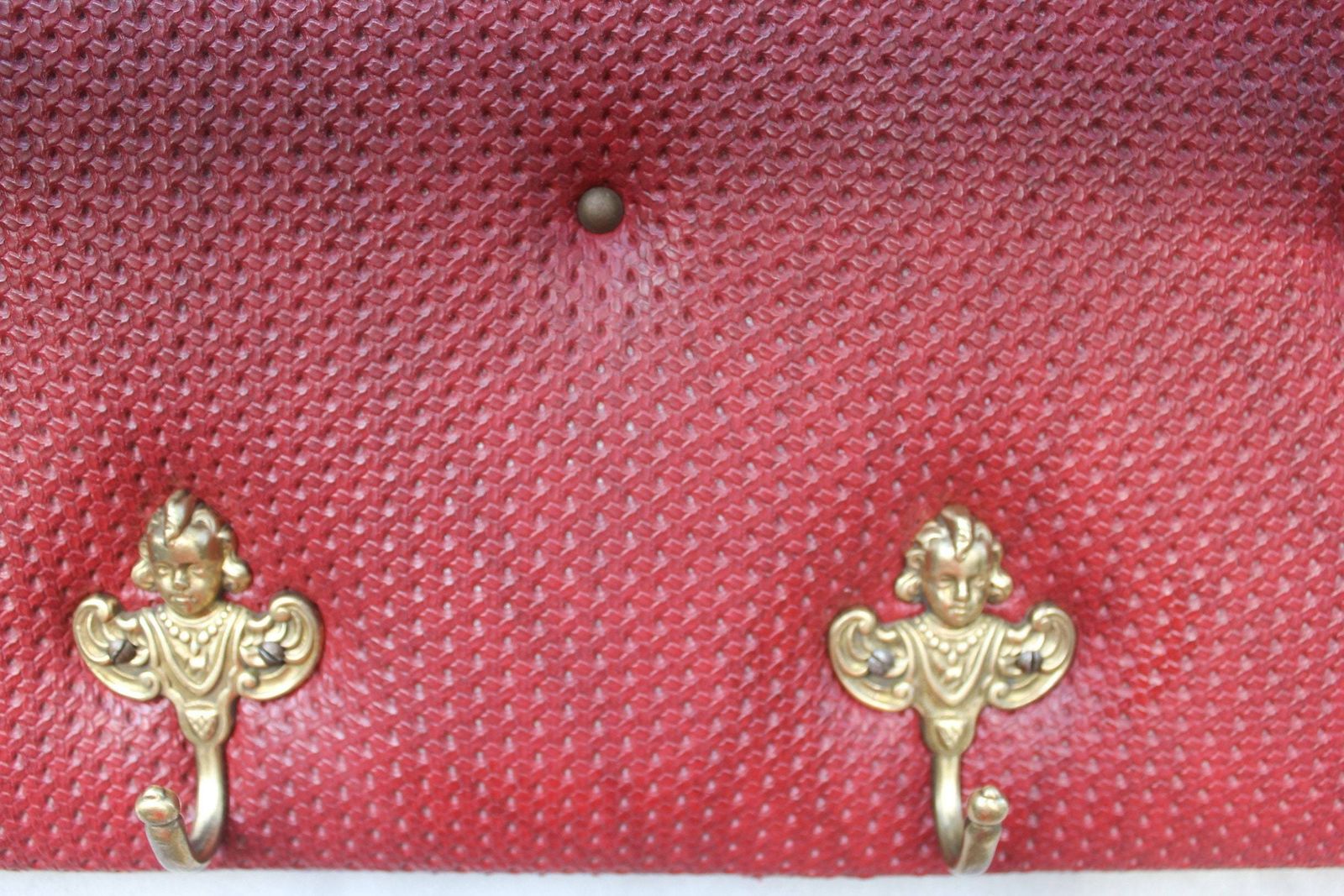 Wall Hanger Panel, Coat And Hats Rack, Wood And Leather, Mid Century Wardrobe Red Teak, Hallway 60s Style photo buy